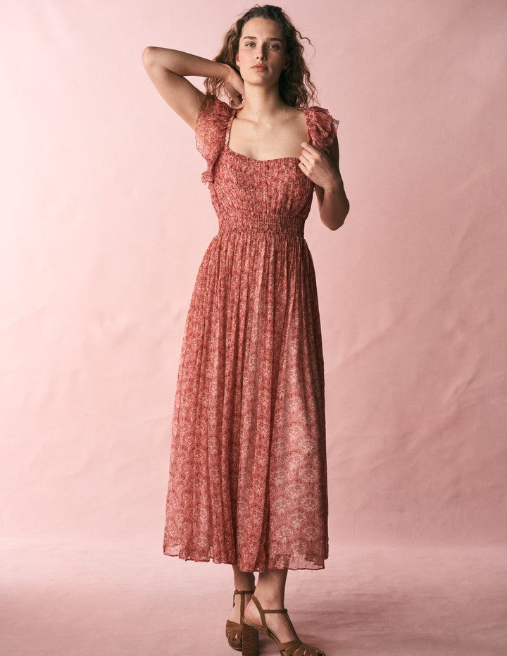 Crinkle Chiffon Maxi Dress-Pink Paradise Gardens