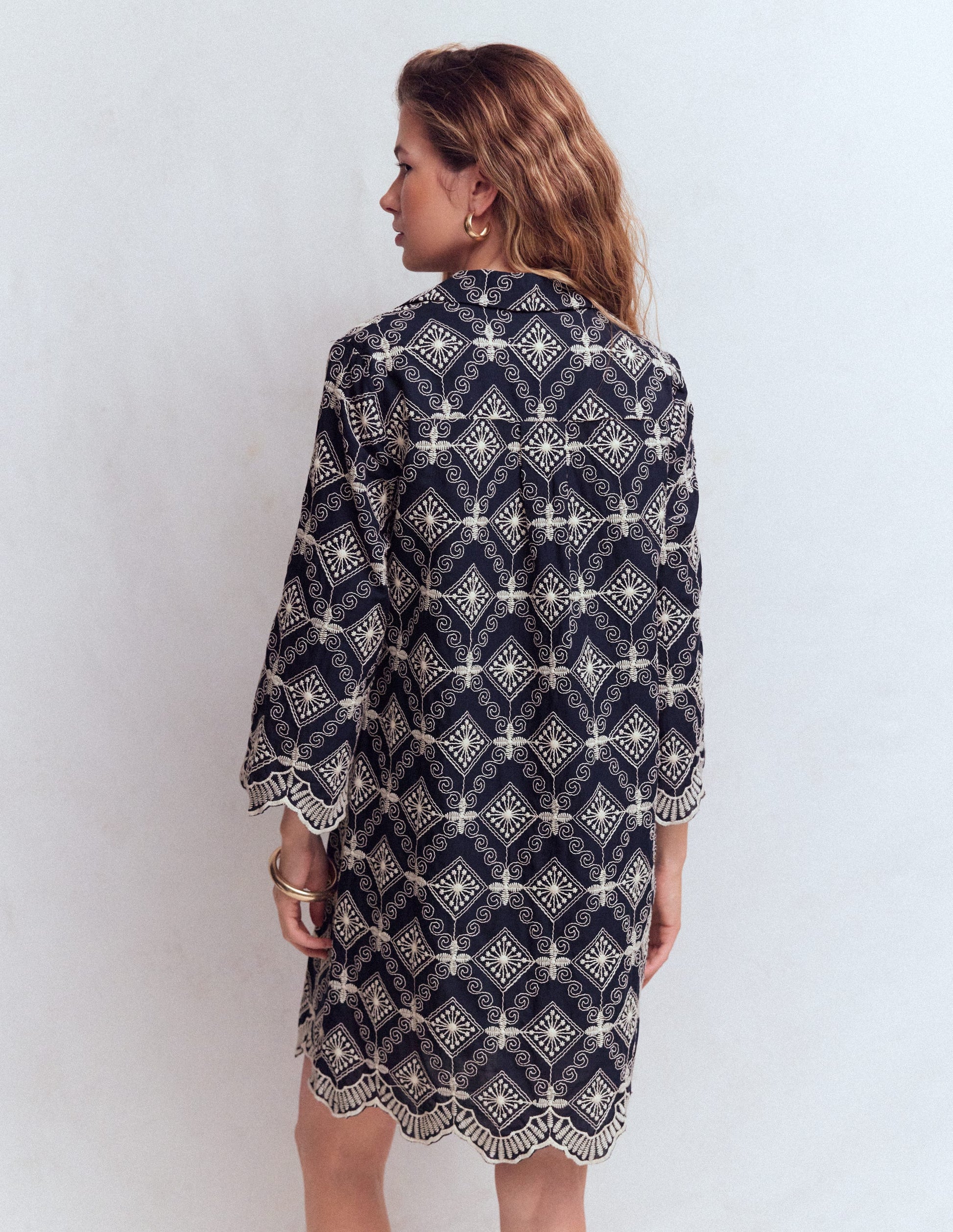 Carmen Broderie Short Dress-Navy Broderie-4