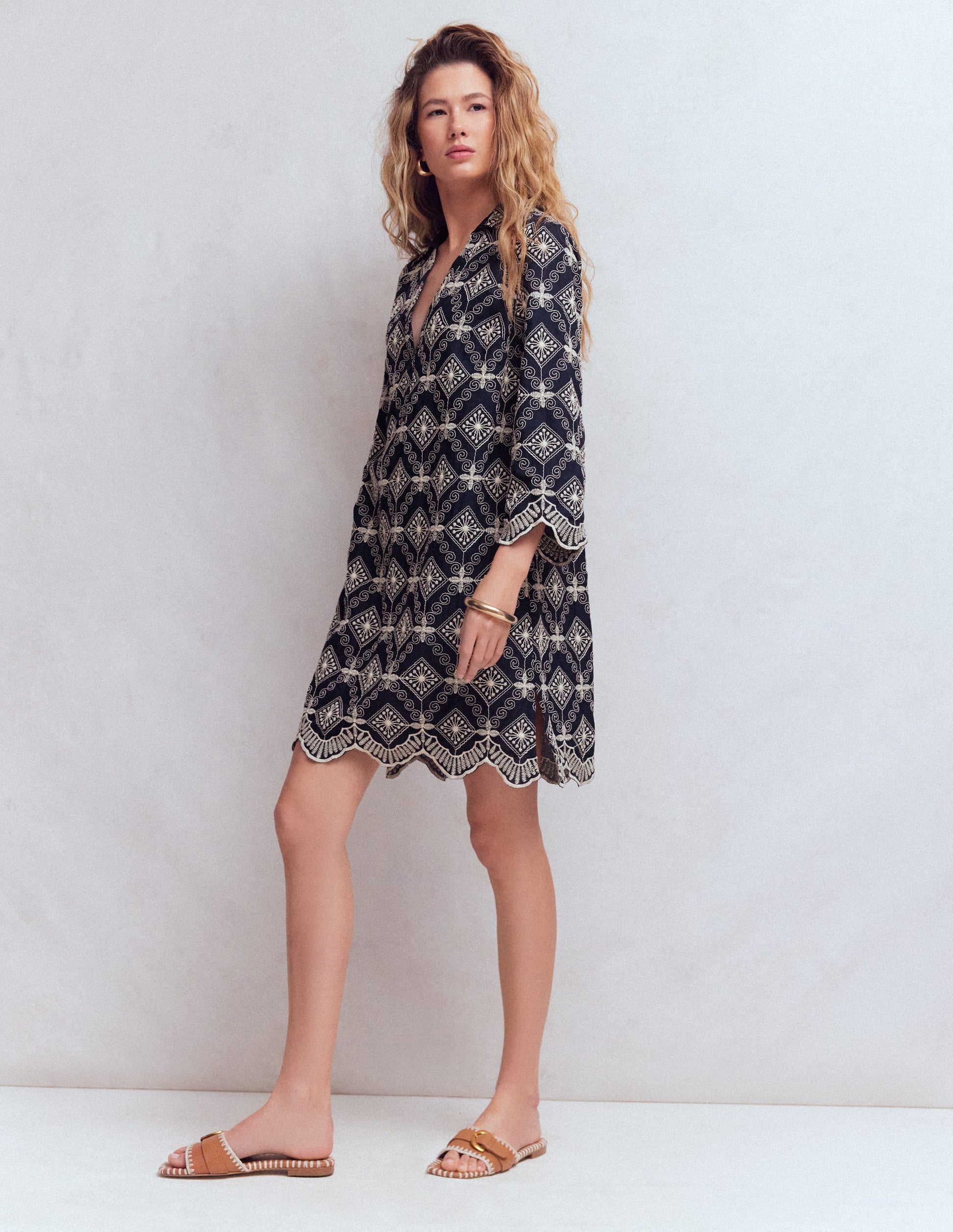 Carmen Broderie Short Dress-Navy Broderie-5