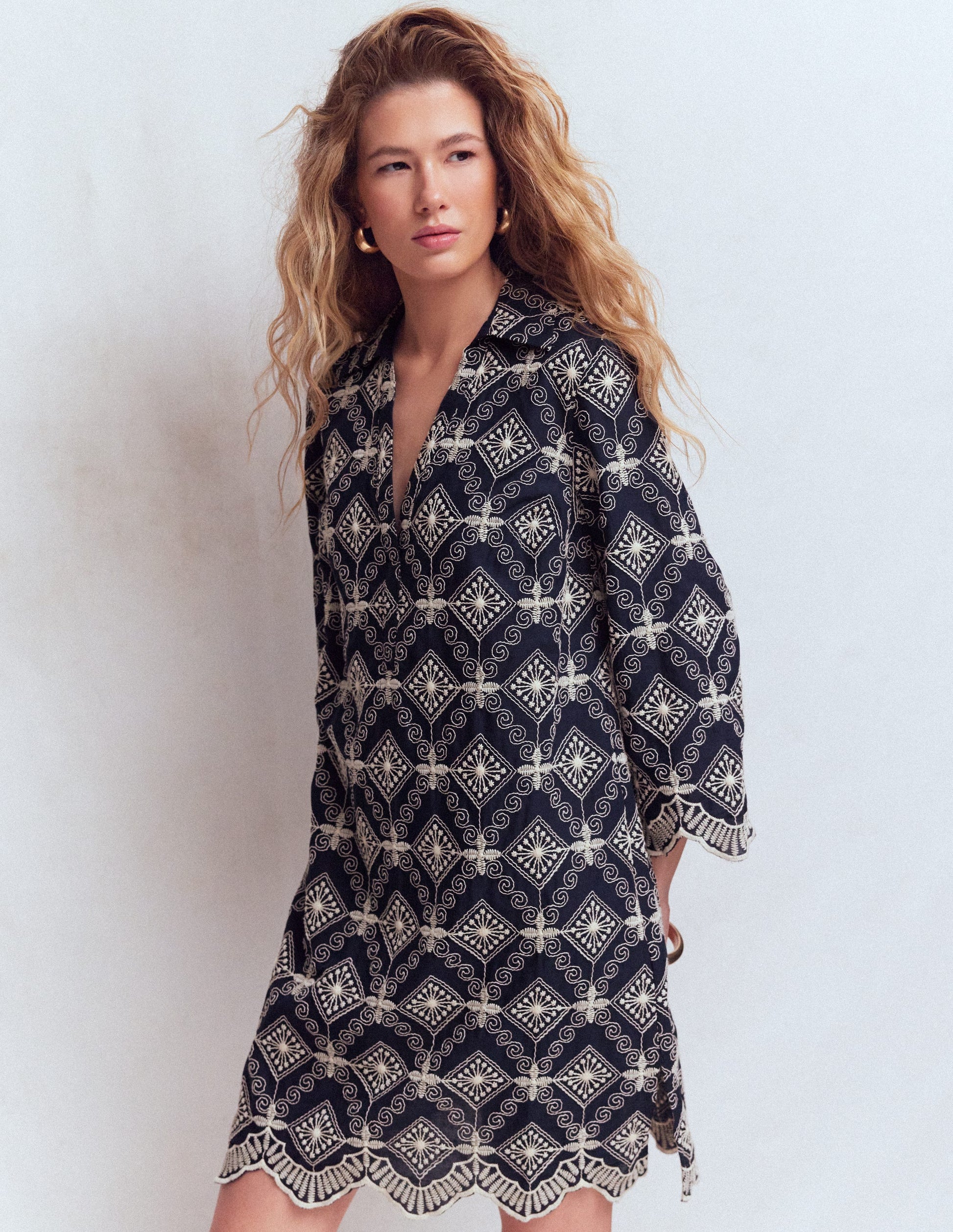 Carmen Broderie Short Dress-Navy Broderie-5