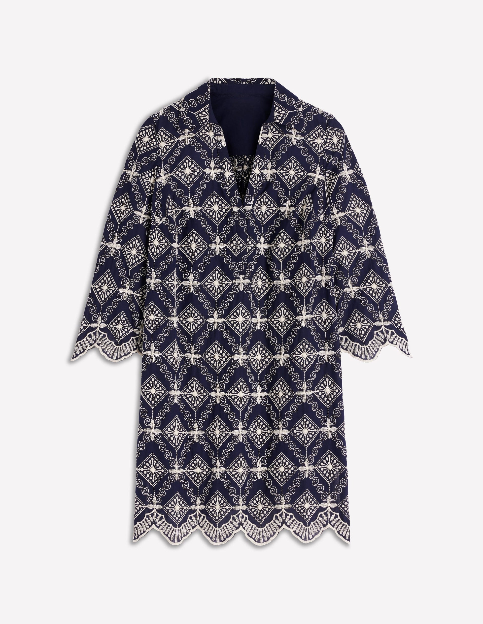 Carmen Broderie Short Dress-Navy Broderie-7