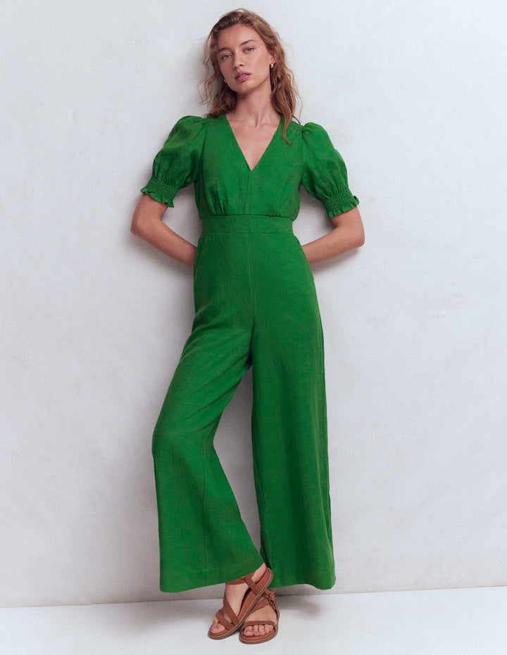 Anna Linen Jumpsuit-Highland Green