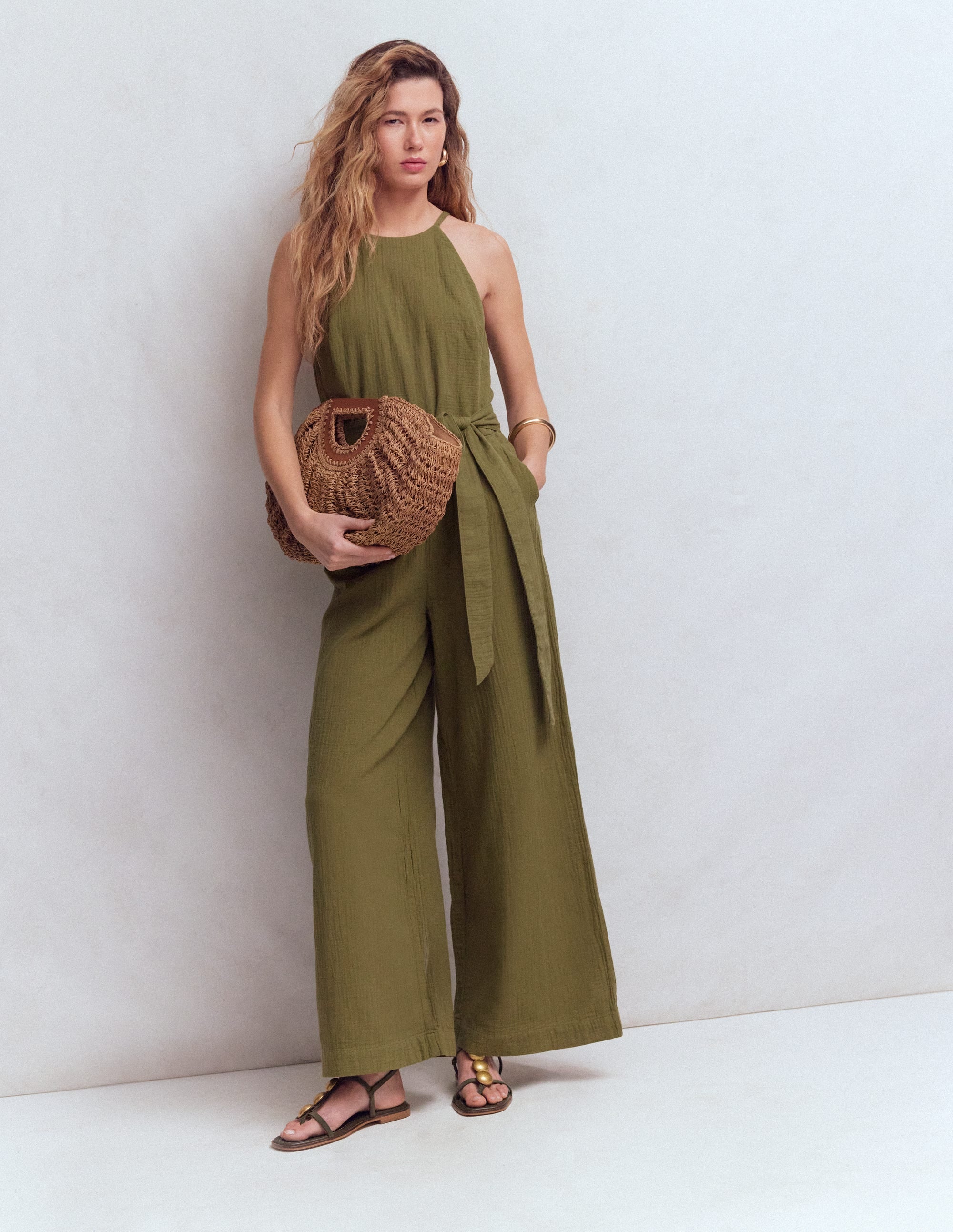 Rosa Double Cloth Jumpsuit-Olive - Image 1