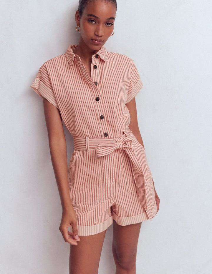 Kay Denim Playsuit-Red Tram Stripe