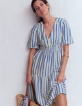 Irene Linen Midi Dress-Blue Stripe