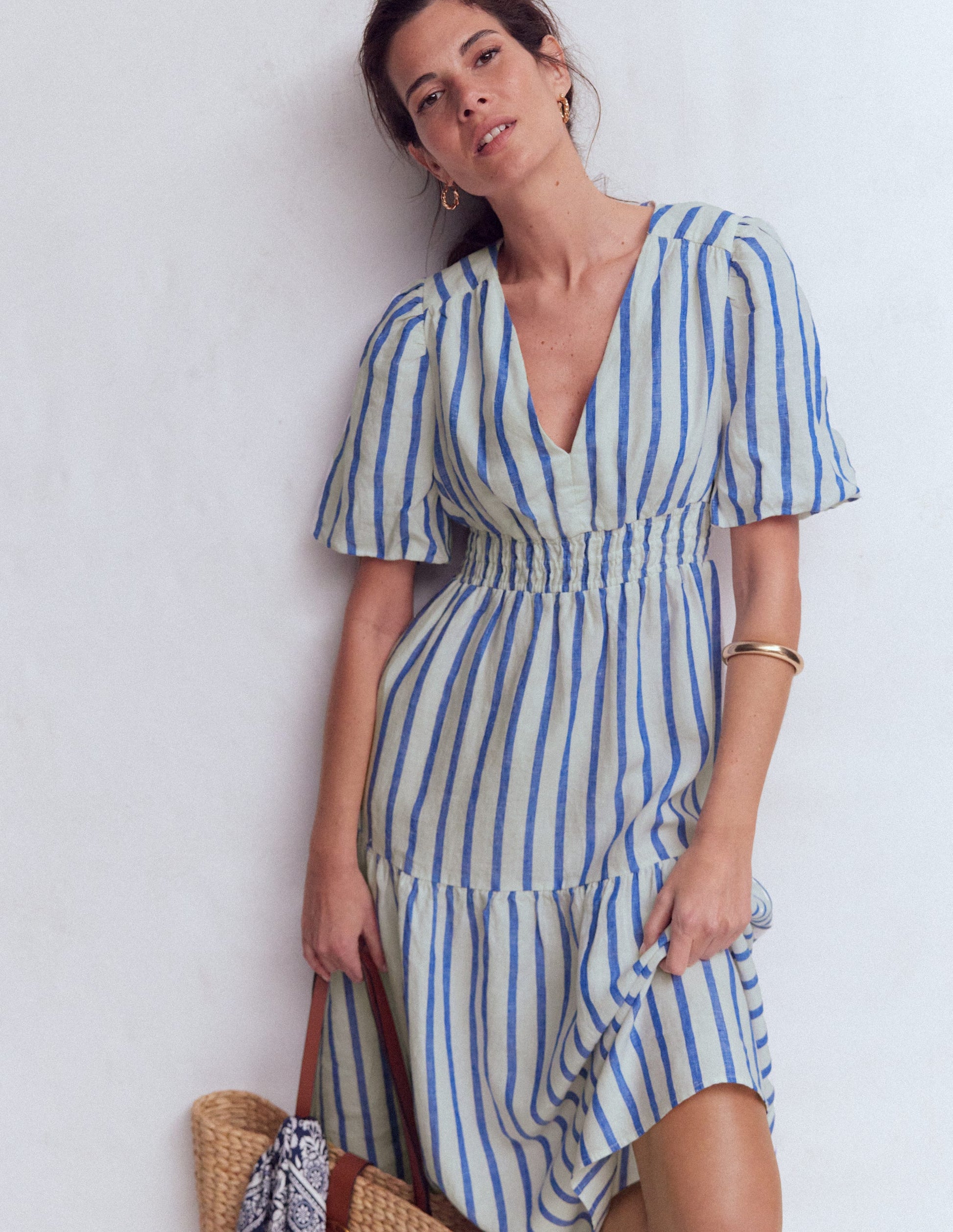 Irene Linen Midi Dress-Blue Stripe-2