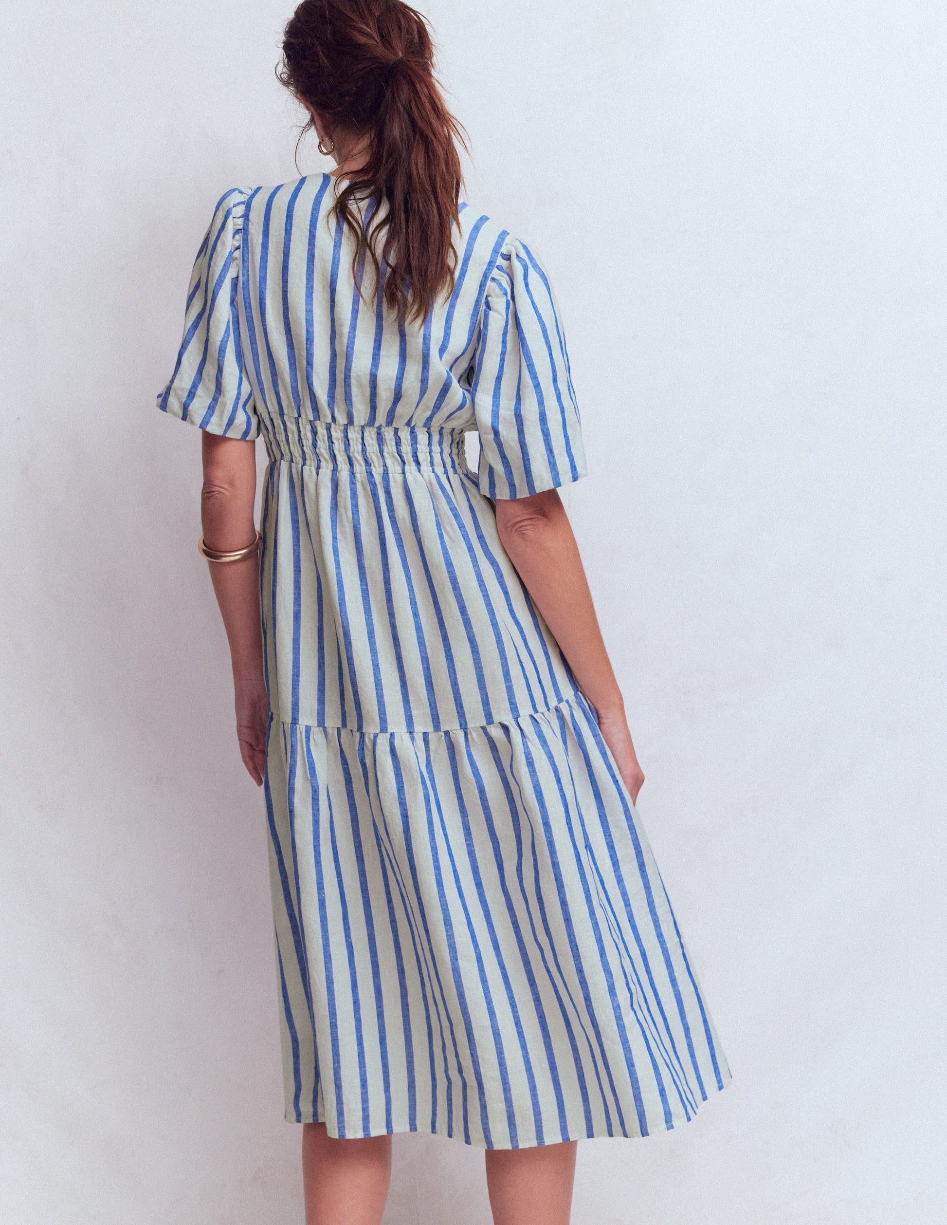 Irene Linen Midi Dress-Blue Stripe-4