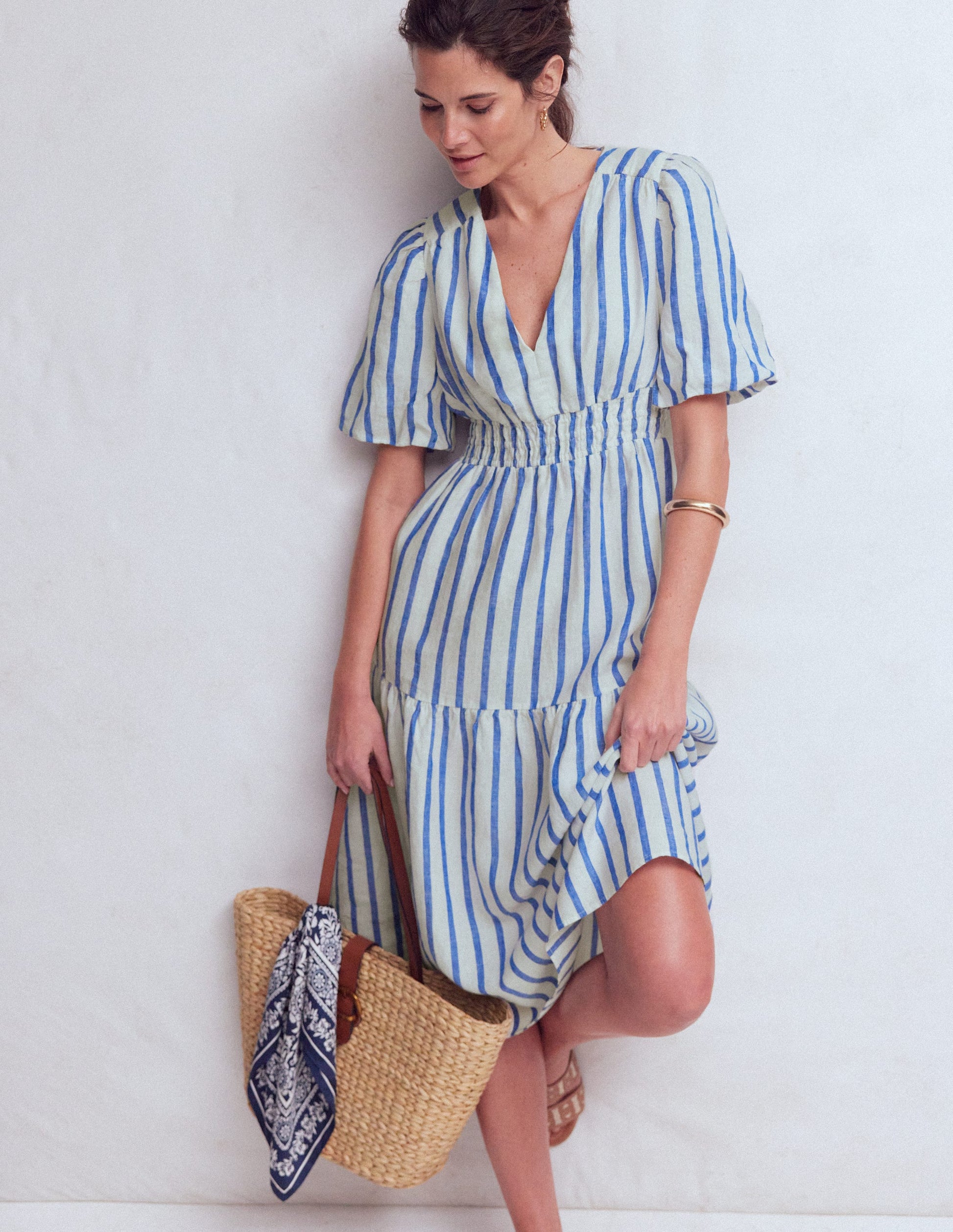 Irene Linen Midi Dress-Blue Stripe-5