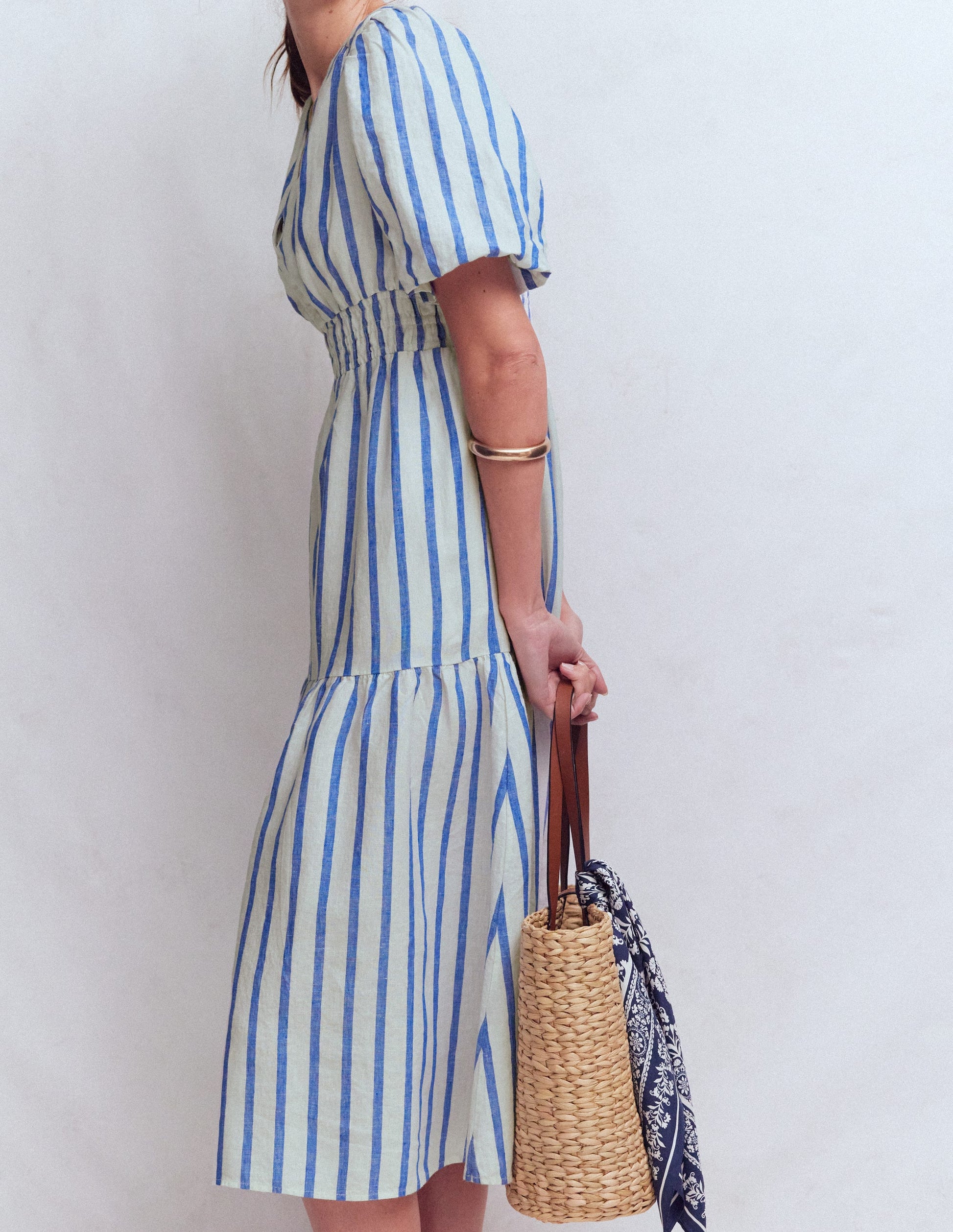 Irene Linen Midi Dress-Blue Stripe-6