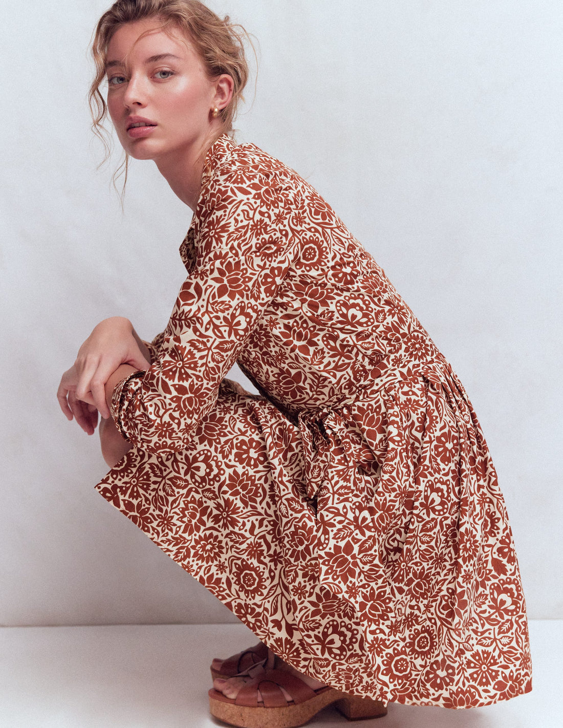 Alexa Long Sleeve Short Dress-Brown, Meadow Scatter | Boden UK