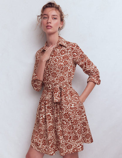 Alexa Long Sleeve Short Dress-Brown, Meadow Scatter-4