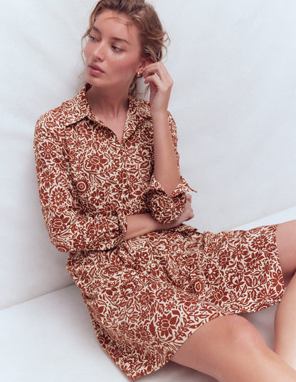 Alexa Long Sleeve Short Dress-Brown, Meadow Scatter-6