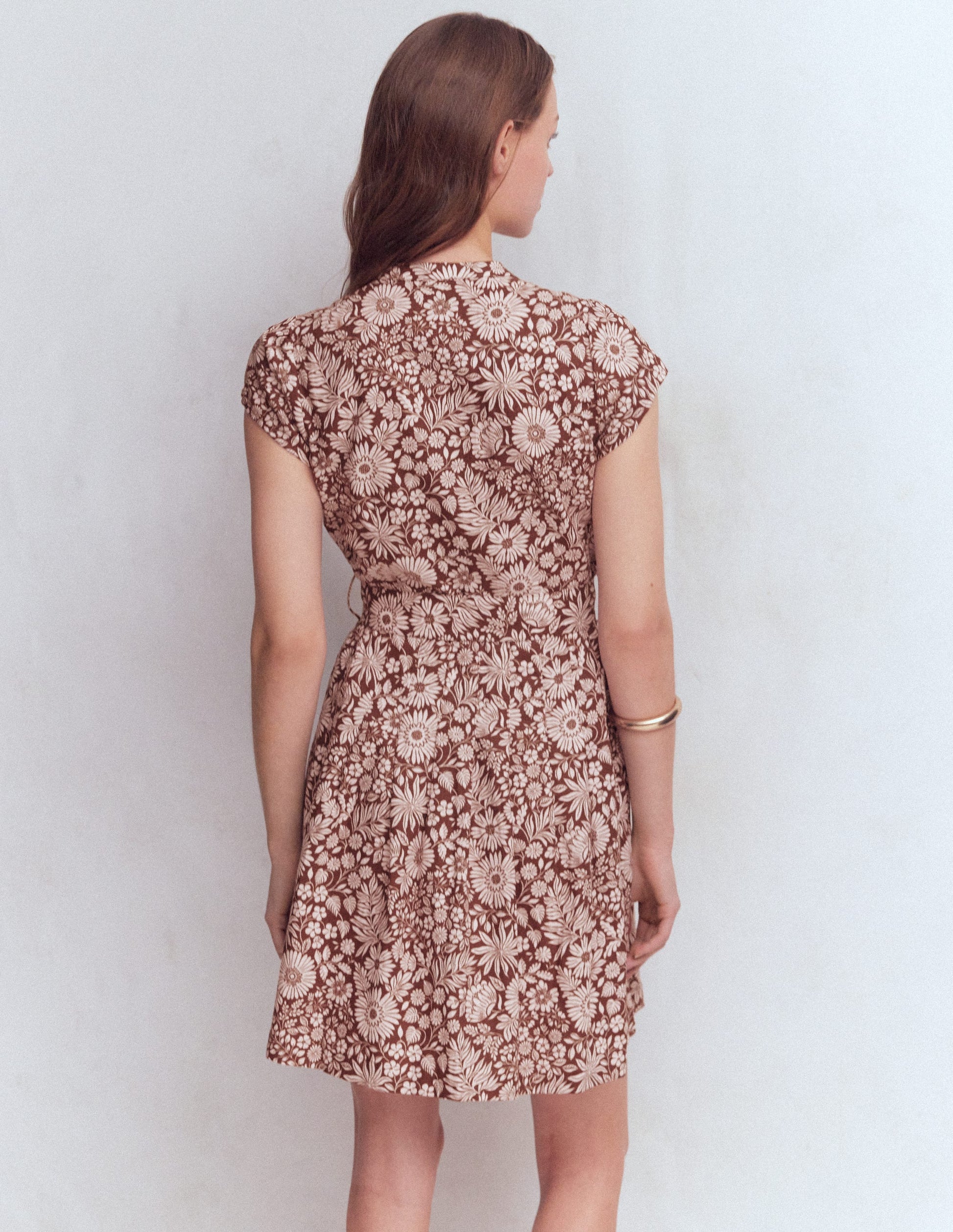Arabella Short Linen Dress-Brown Flowerbed Bloom-3
