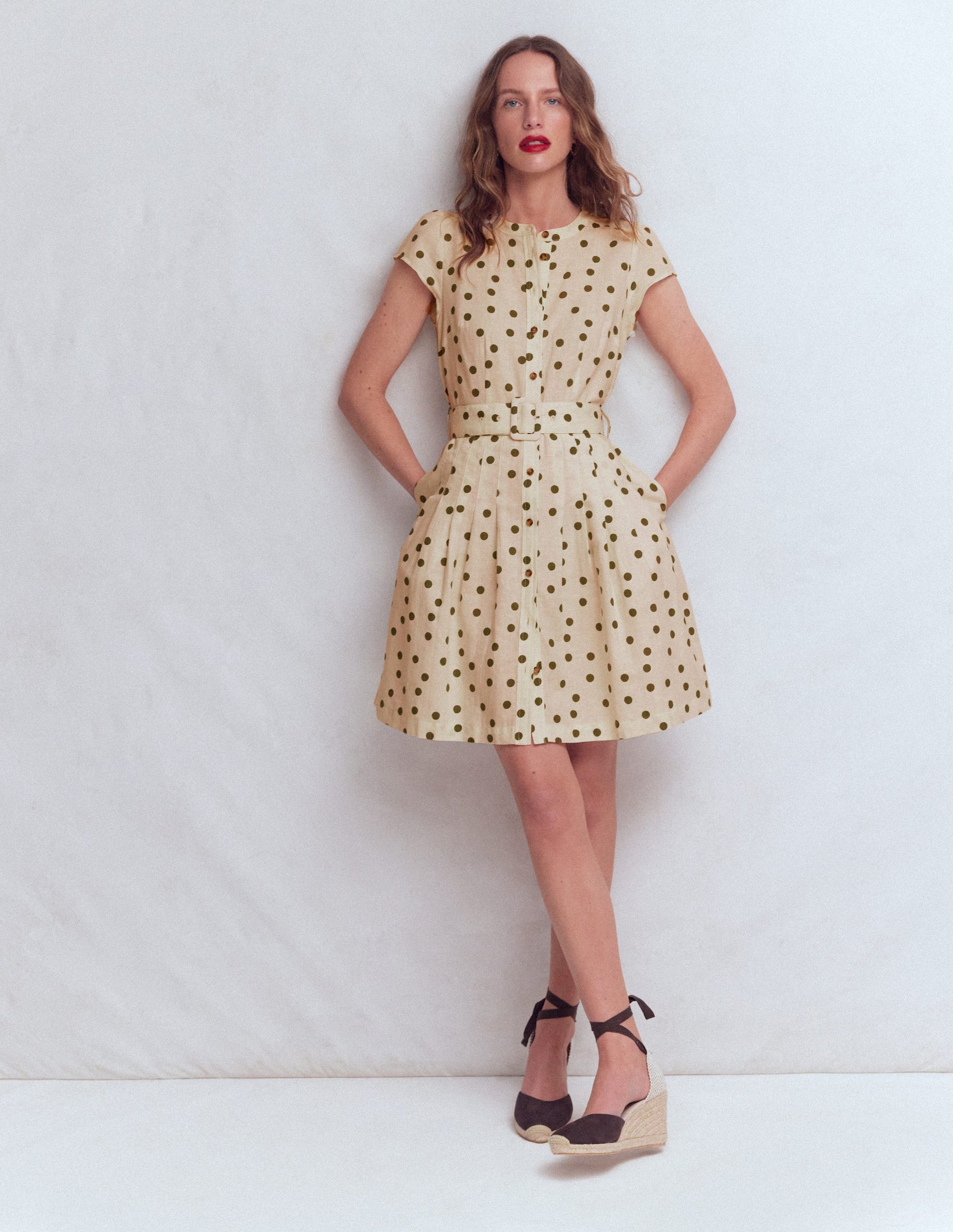 Arabella Short Linen Dress-Ivory Painted Dot Spaced-1