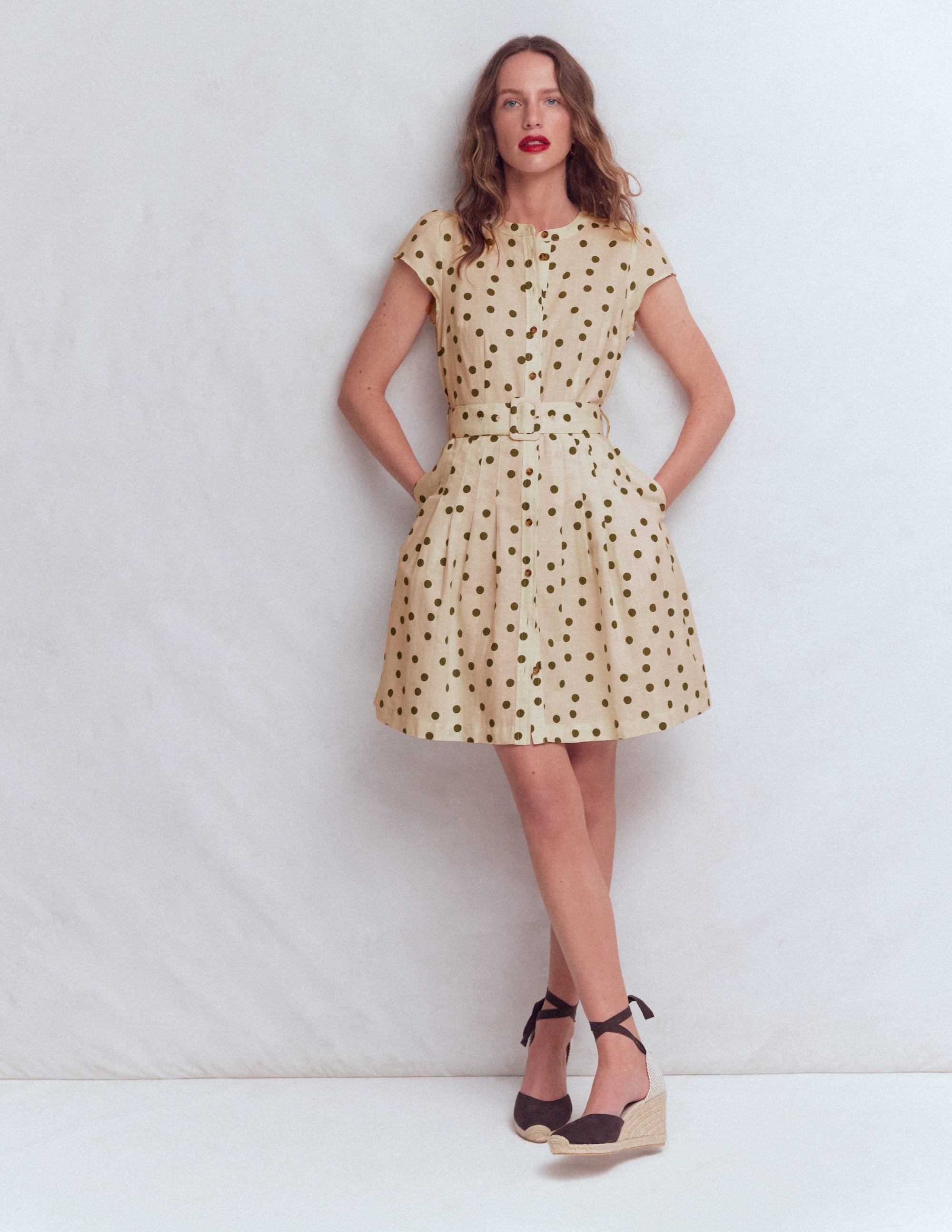 Arabella Short Linen Dress-Ivory Painted Dot Spaced - Image 1