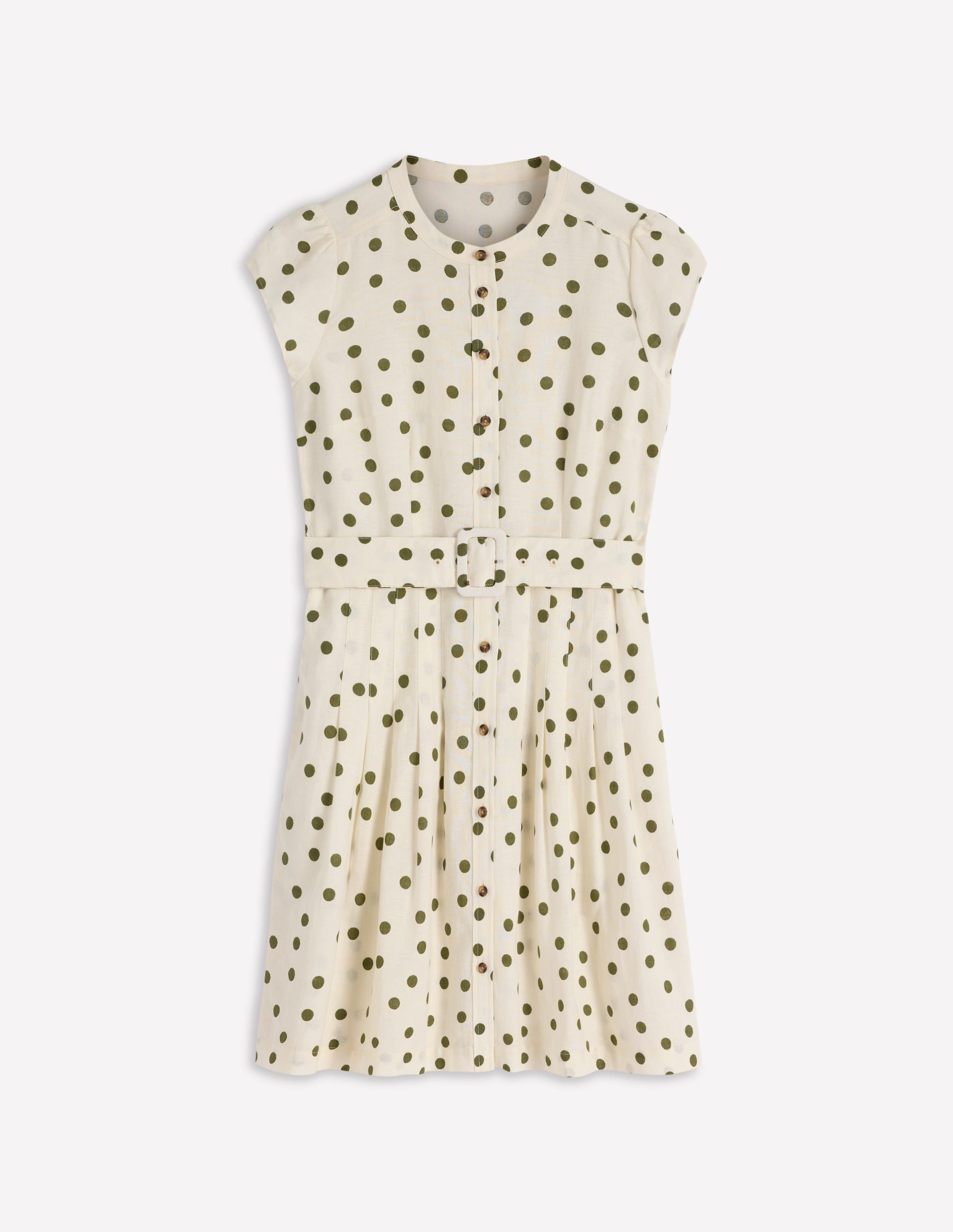 Arabella Short Linen Dress-Ivory Painted Dot Spaced-6