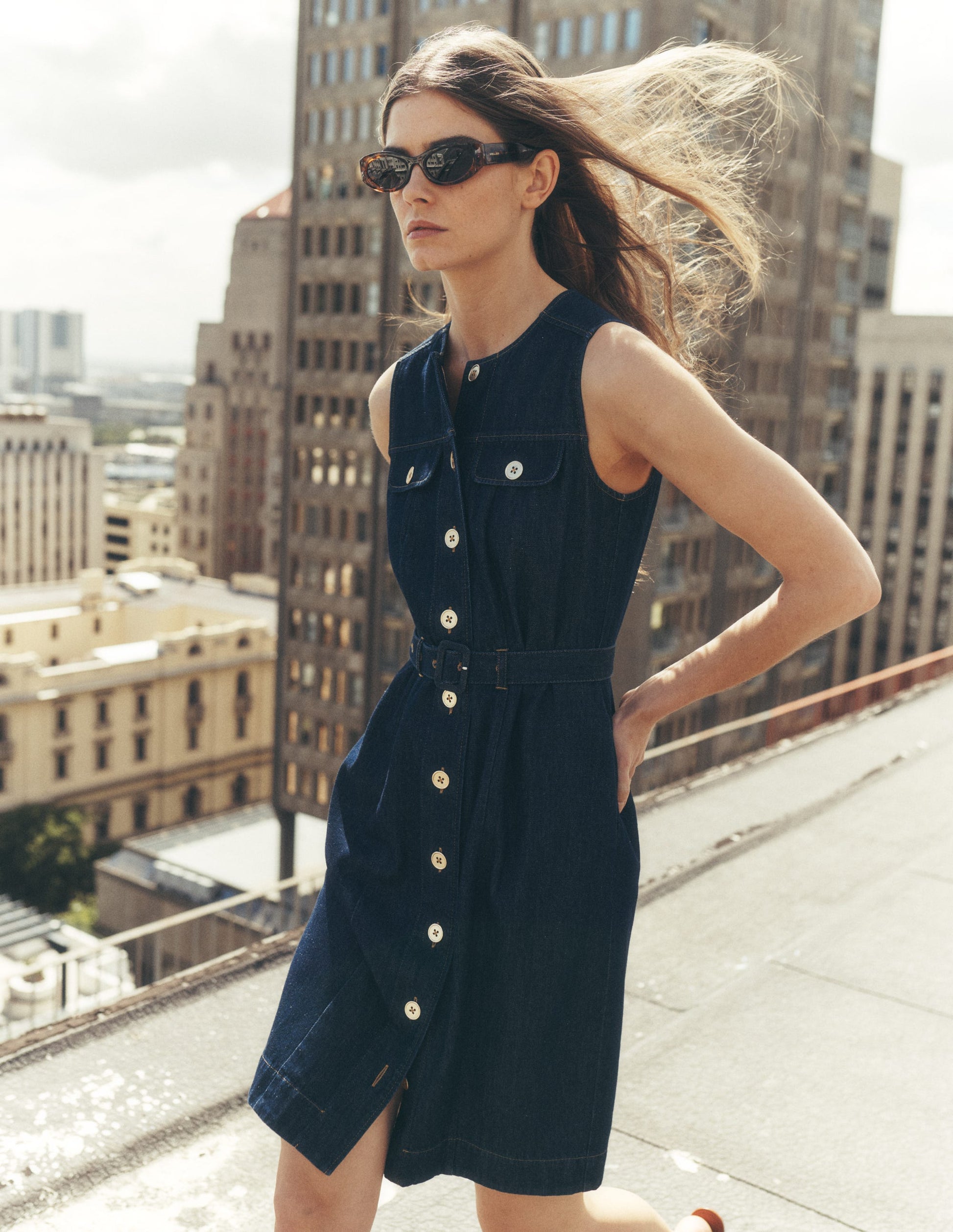 Short Gold Button Denim Dress-Indigo | Boden UK Short Gold Button Denim Dress-Indigo | Boden UK