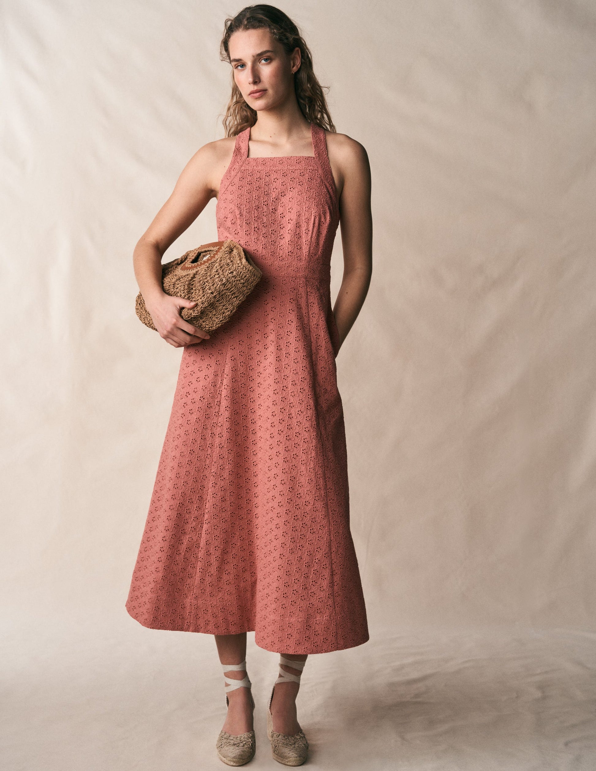 Cross Back Broderie Midi Dress-Vintage Rose Broderie-6