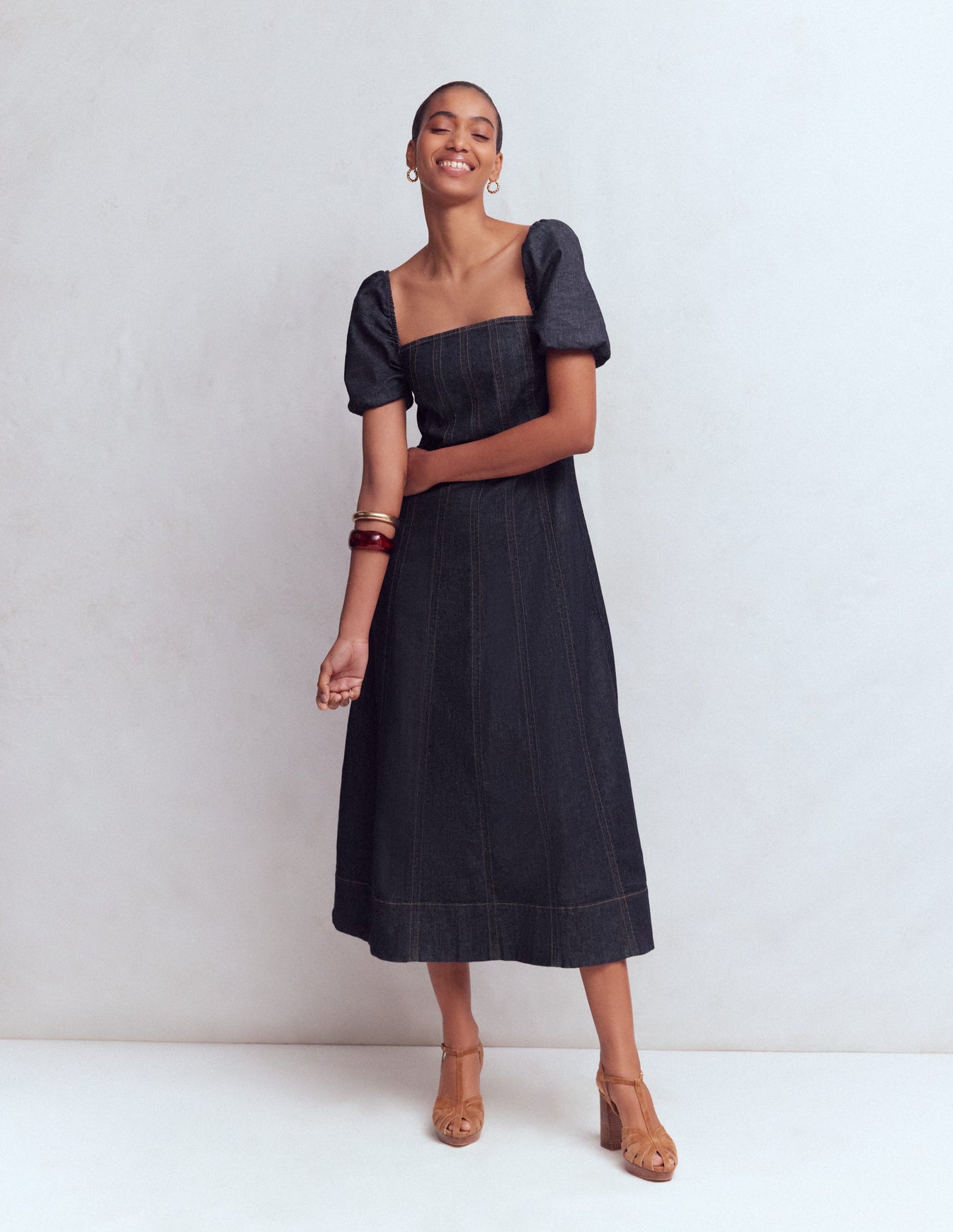 Puff Sleeve Denim Dress