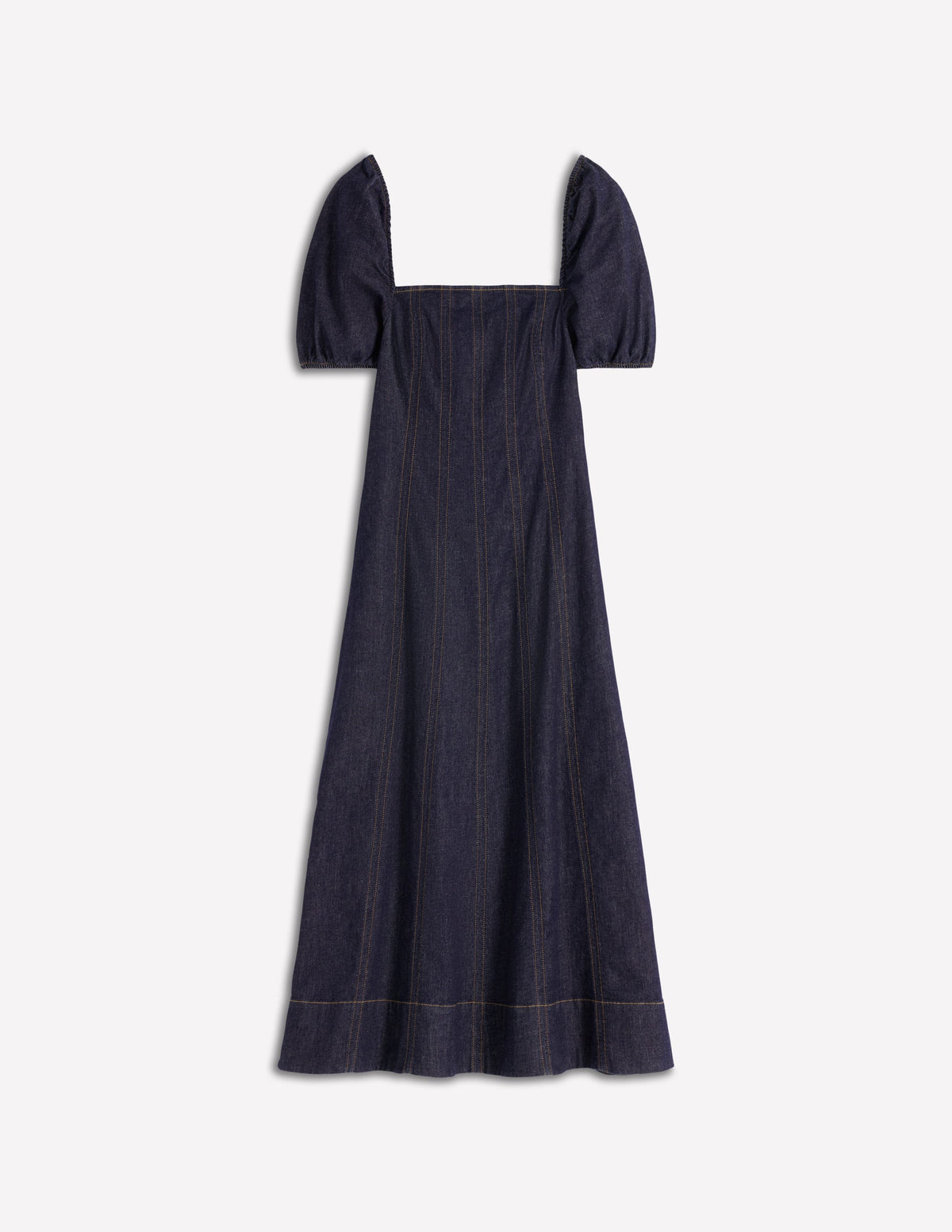 Puff Sleeve Denim Dress-Indigo - Image 6