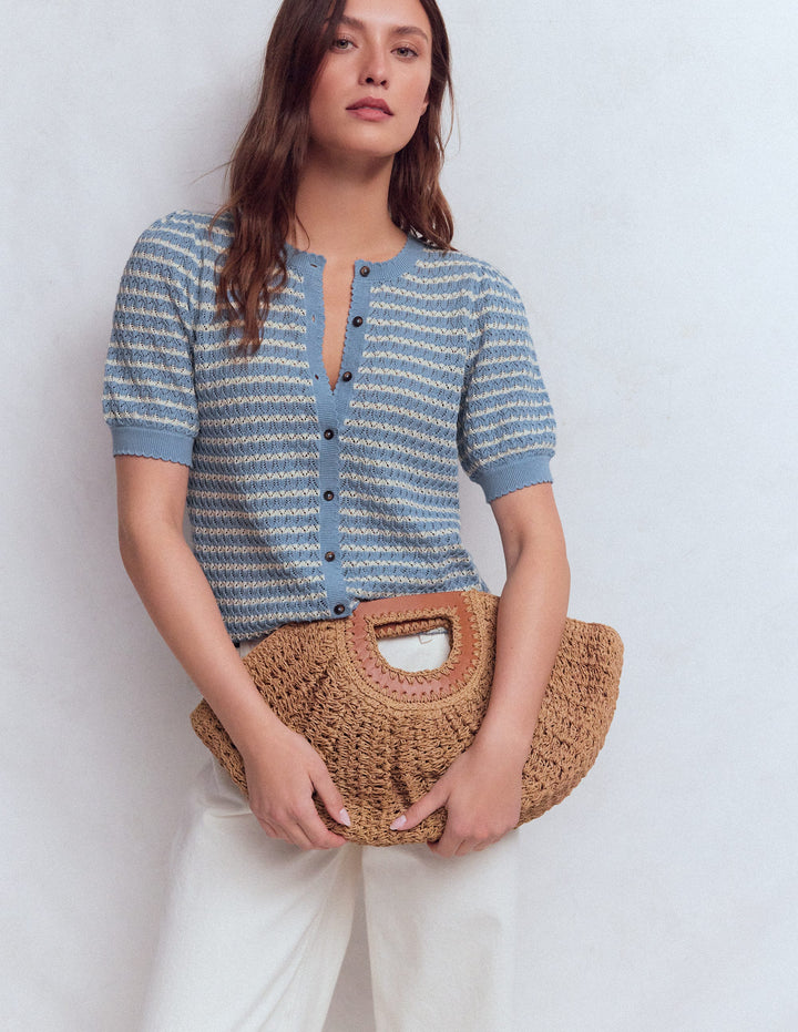 Dot Pointelle Cardigan-Blue Stripe