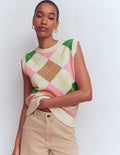 Lucy Cotton Tank-Green, Pink Argyle