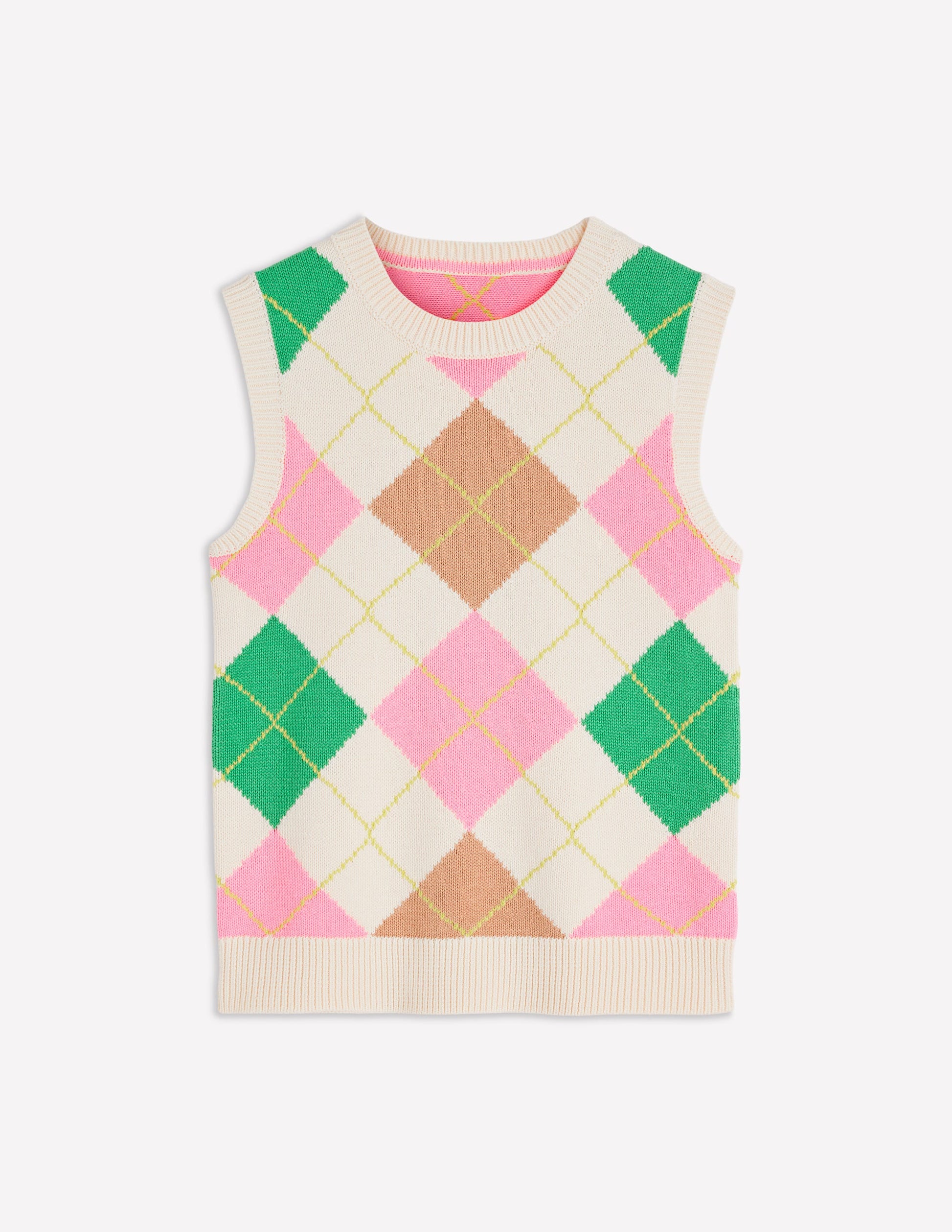 Lucy Cotton Tank-Green, Pink Argyle-7