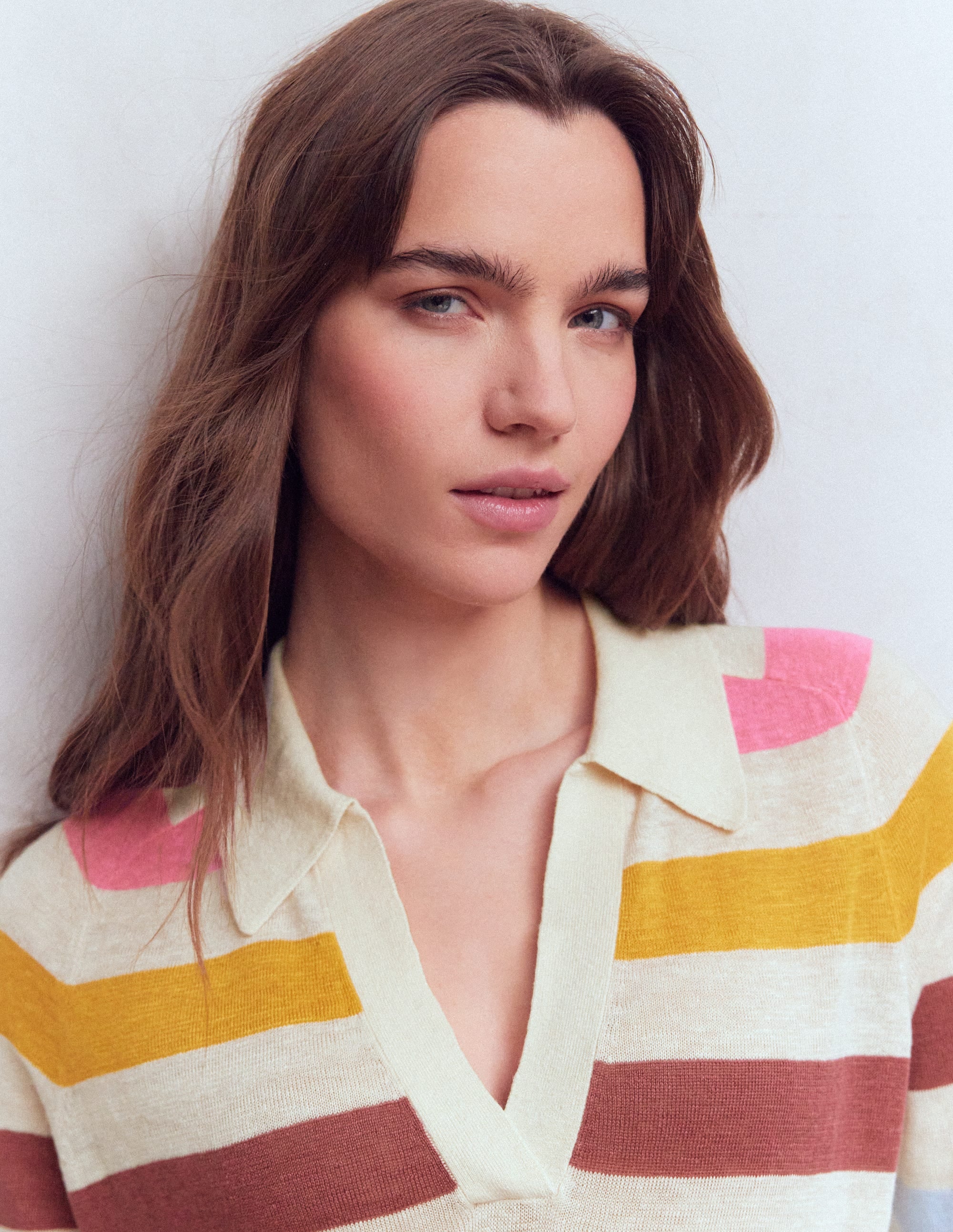 Agnes Collared Linen Jumper-Ivory, Pink, Green Multistripe - Image 2