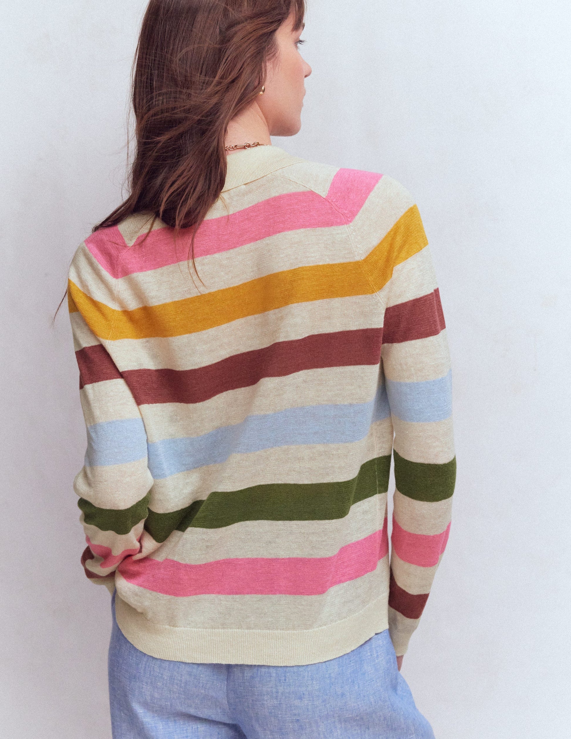 Agnes Collared Linen Jumper-Ivory, Pink, Green Multistripe-3
