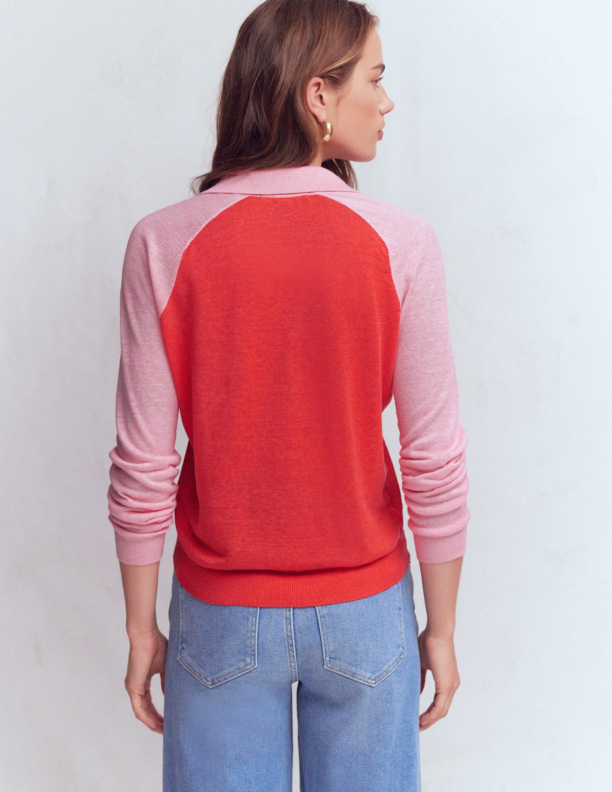 Agnes Collared Linen Jumper-Sunkissed Coral / Formica Pink-7