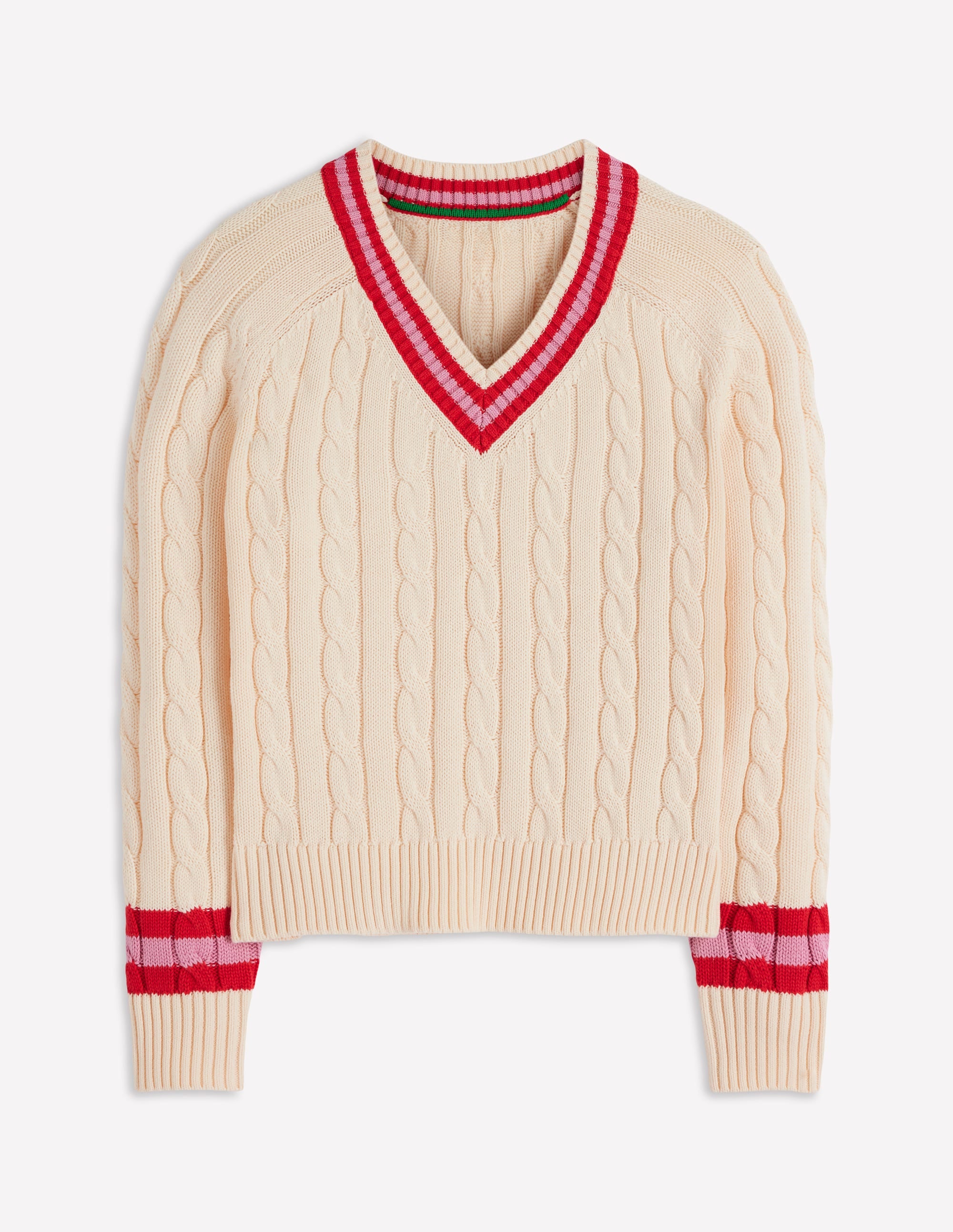 Maeve Textured Cotton Jumper-Ivory Cable, Red - Image 10