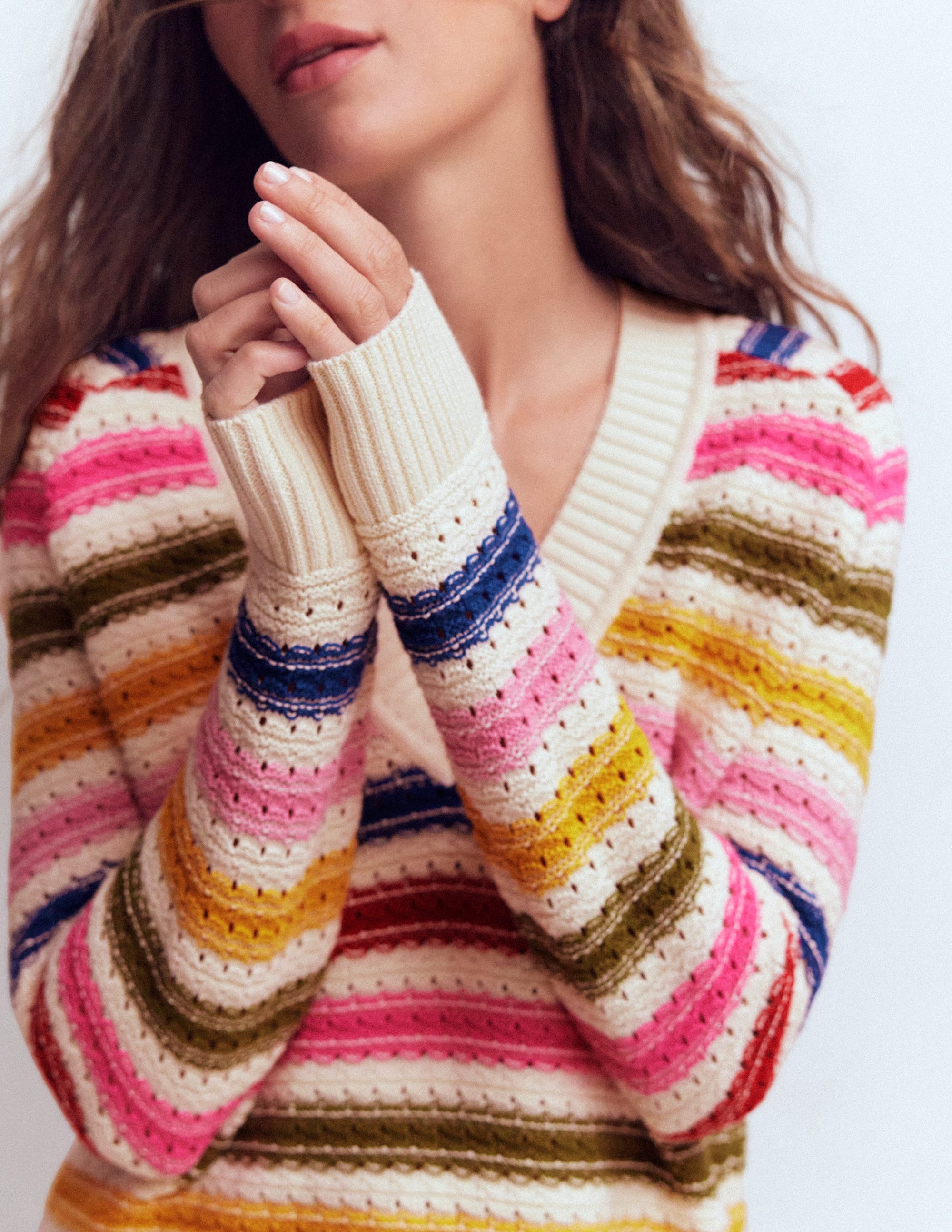 Maeve Textured Cotton Jumper-Multi Stripe - Image 2