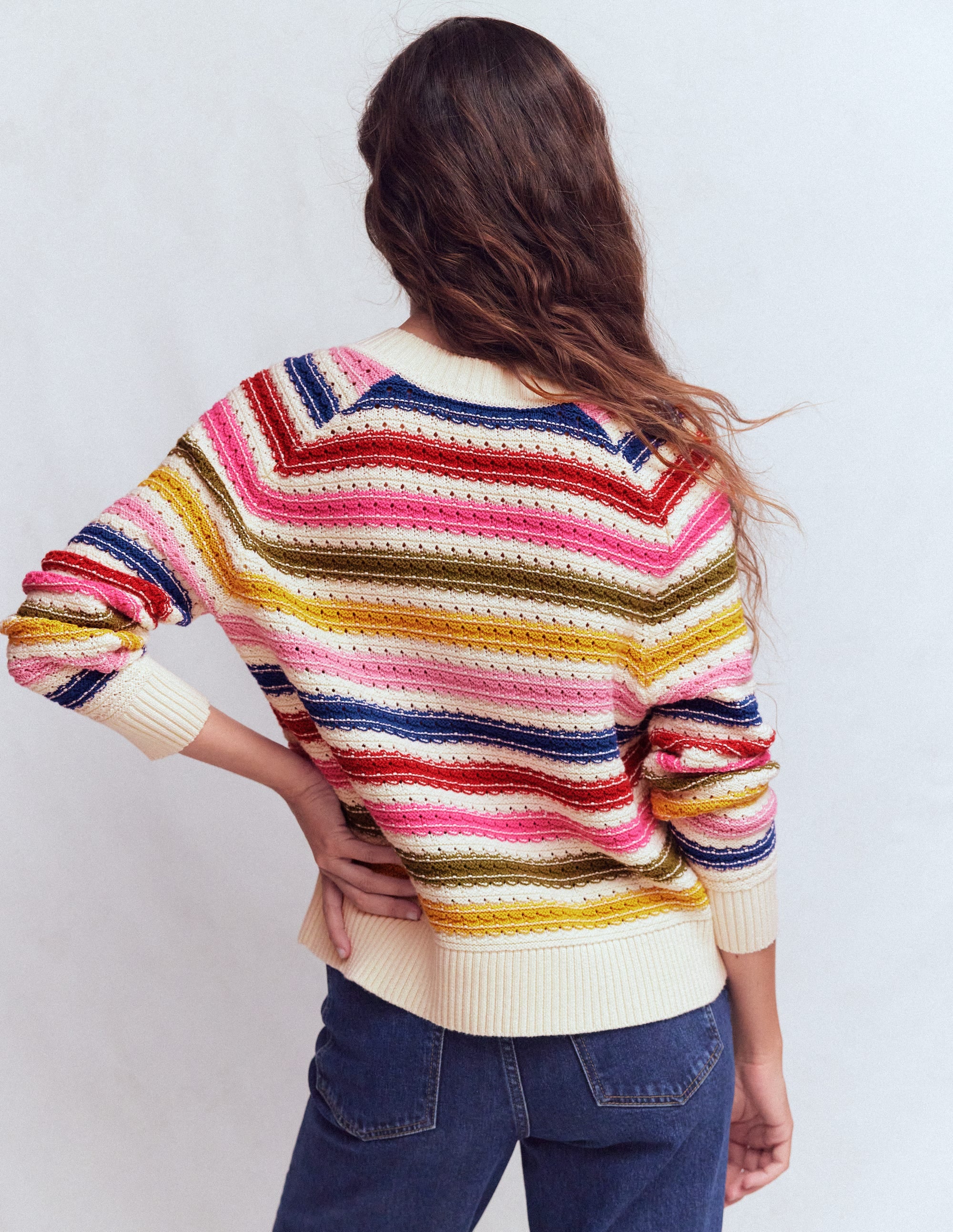 Maeve Textured Cotton Jumper-Multi Stripe - Image 3