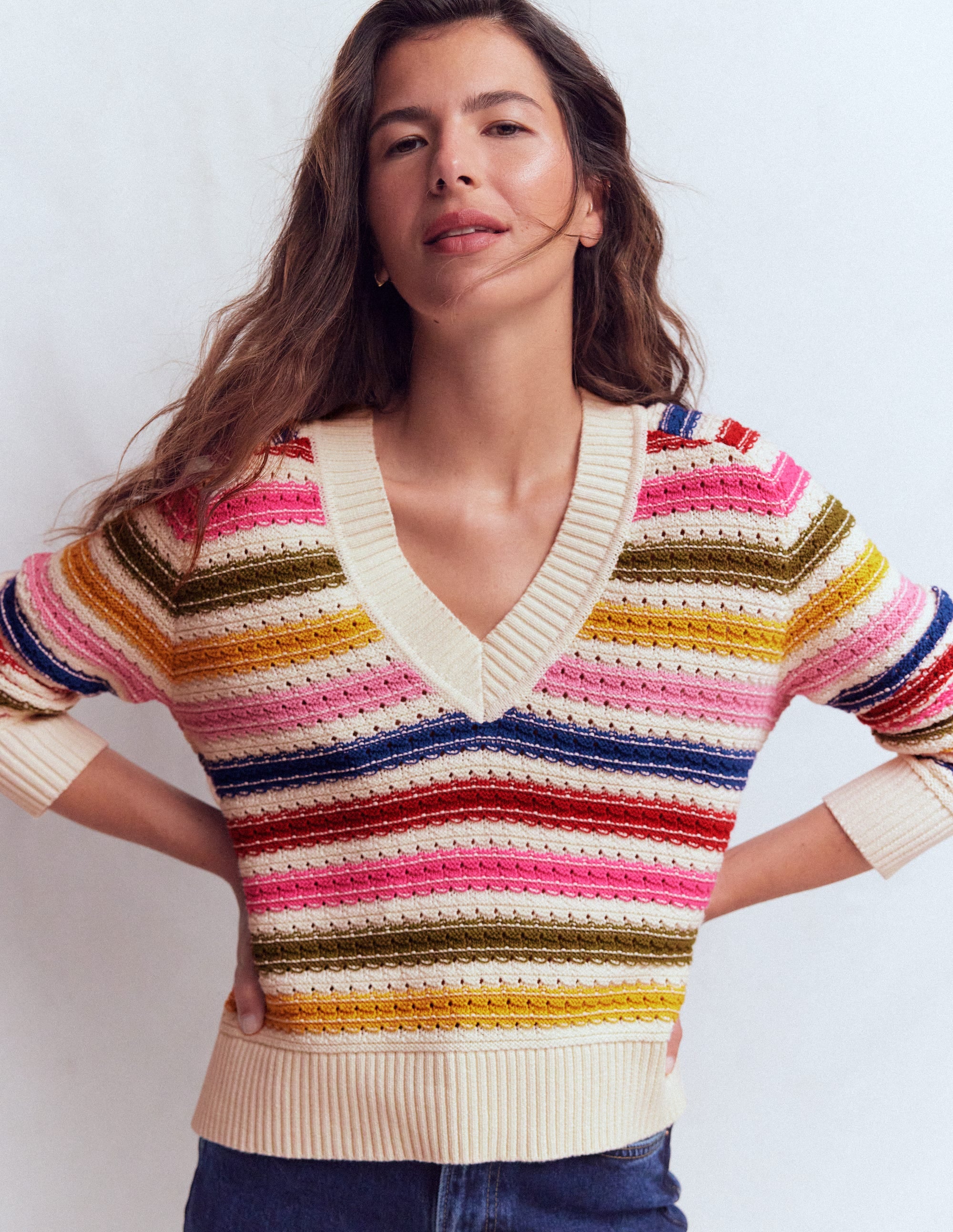 Maeve Textured Cotton Jumper-Multi Stripe - Image 4