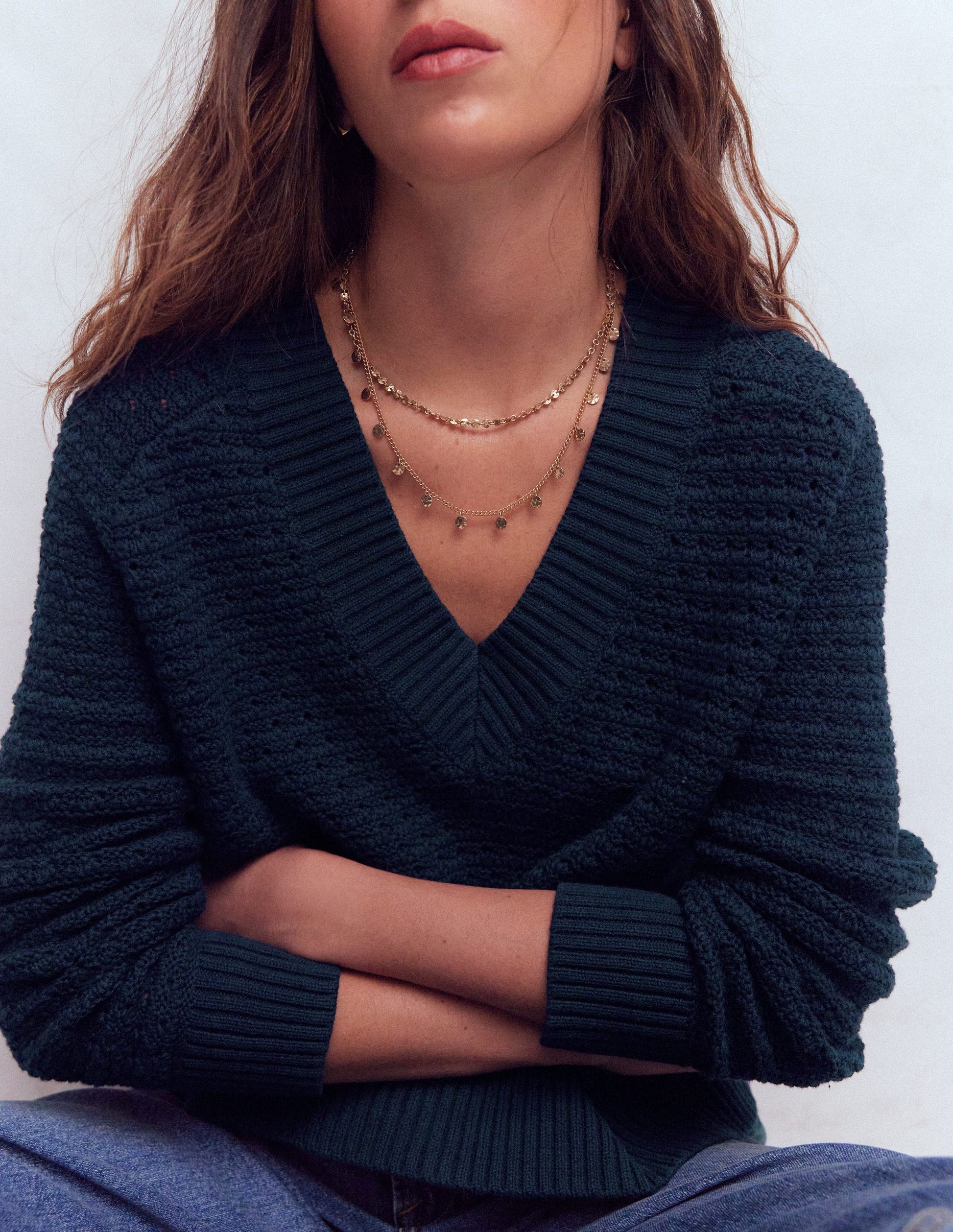 Maeve Textured Cotton Jumper-Navy-3