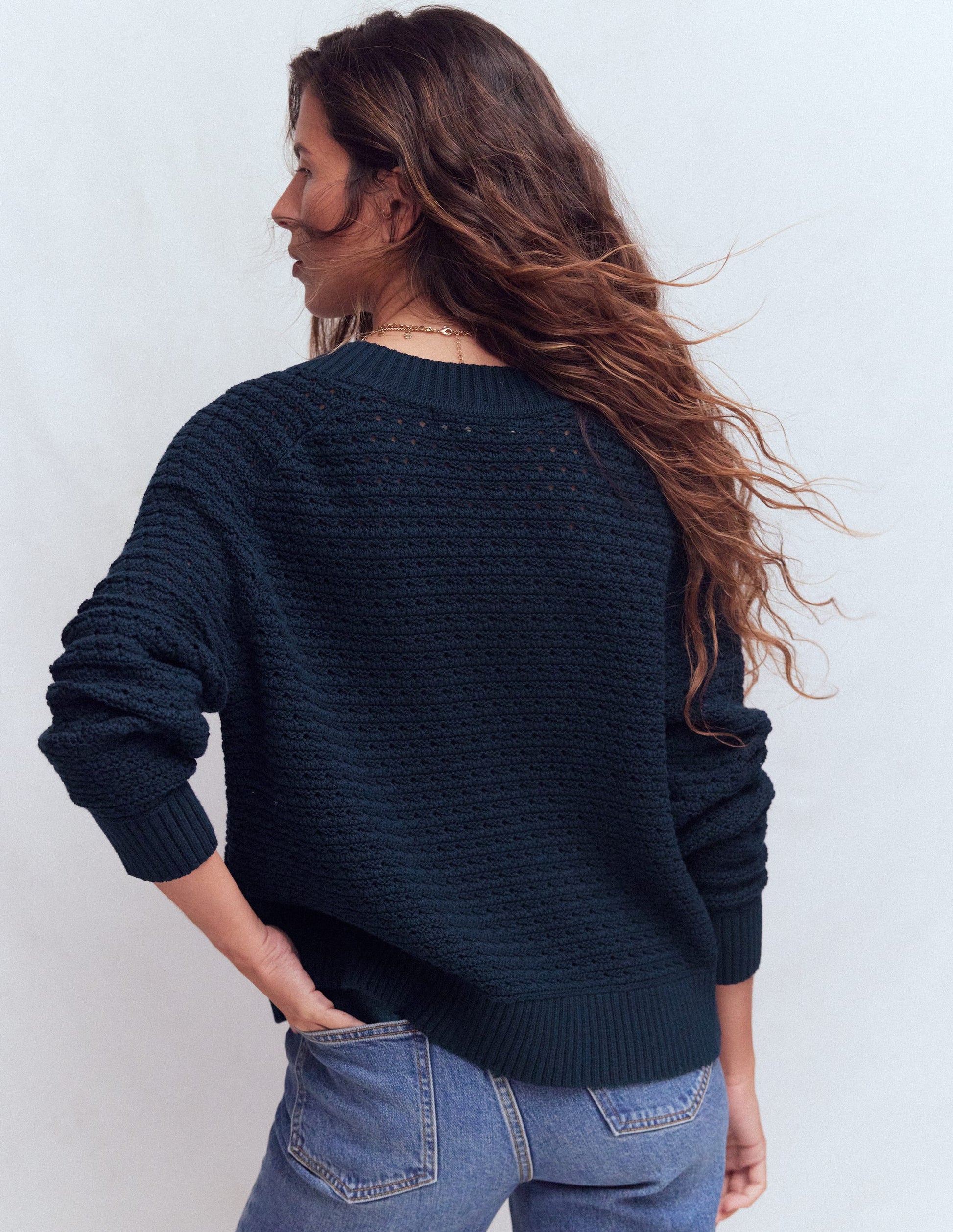Maeve Textured Cotton Jumper-Navy-4