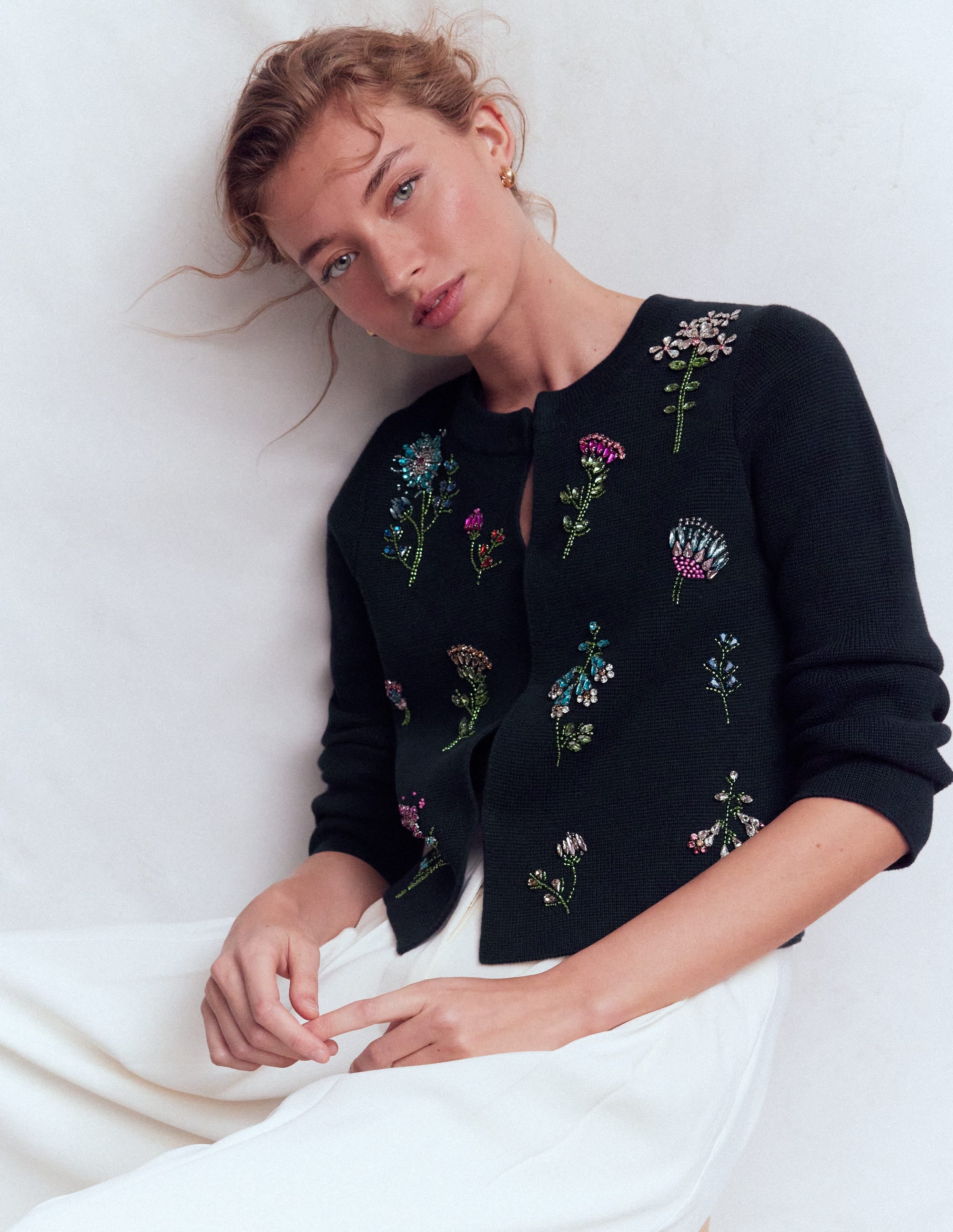 Embellished Knit Cardigan-Navy - Image 1