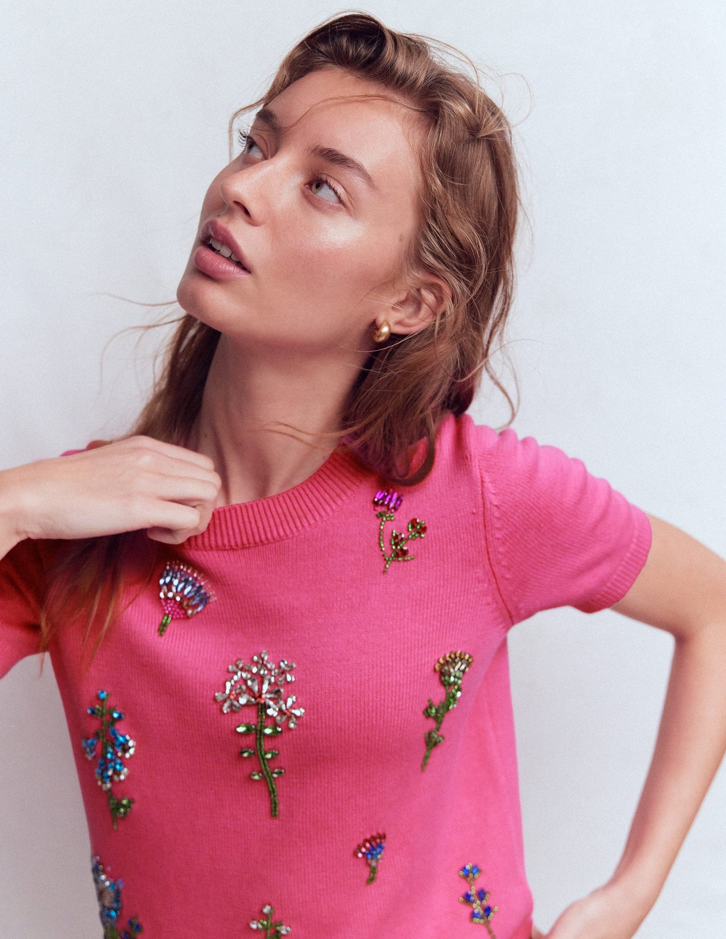 Embellished T-Shirt-Pink Punch