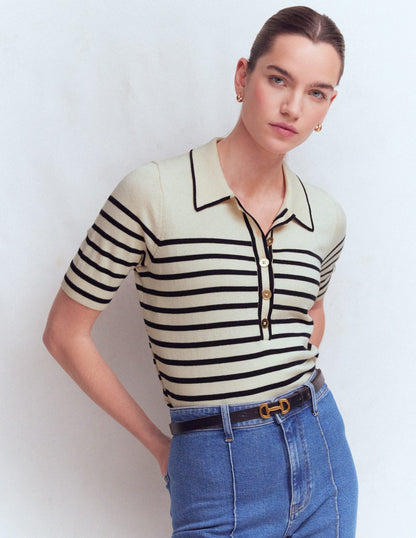 Liz Henley T-Shirt-Ivory. Navy-4