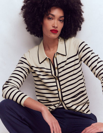 Liz Knitted Collared Cardigan-Ivory/ Navy-6
