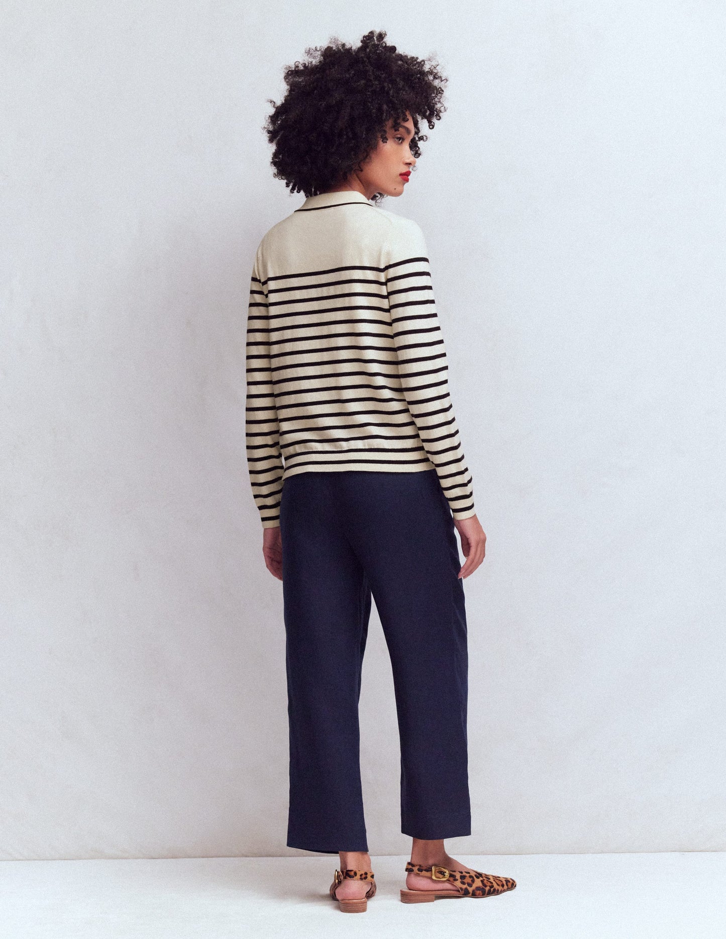 Liz Knitted Collared Cardigan-Ivory/ Navy