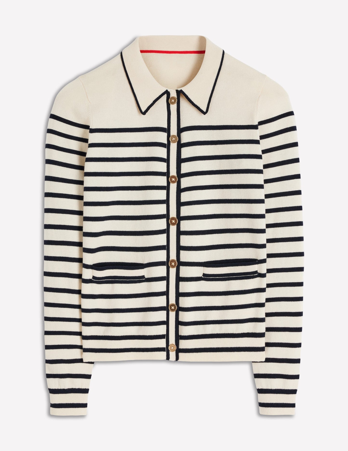 Liz Knitted Collared Cardigan-Ivory/ Navy