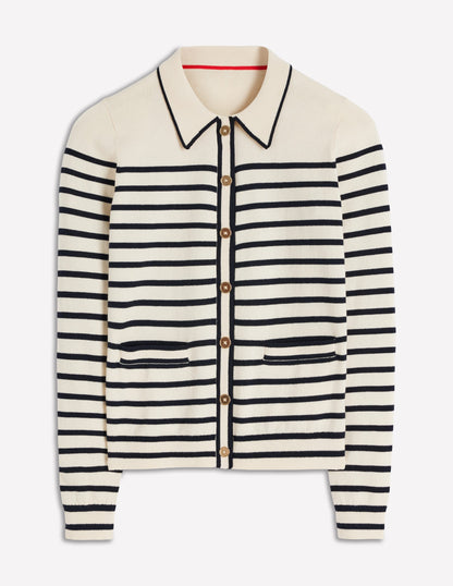 Liz Knitted Collared Cardigan-Ivory/ Navy-9