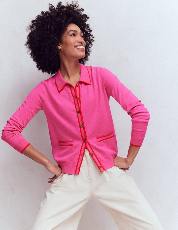 Liz Knitted Collared Cardigan-Pink Punch