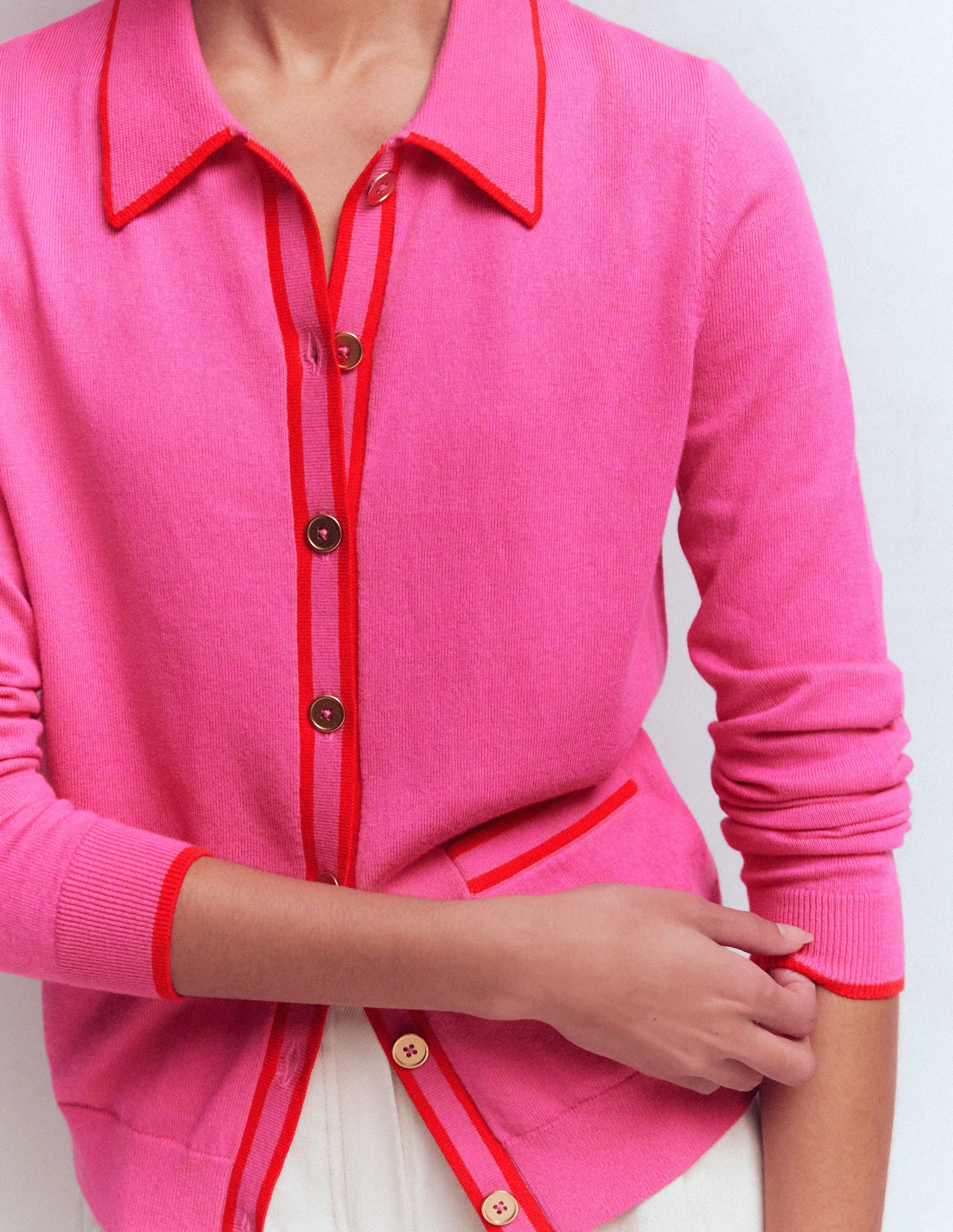 Liz Knitted Collared Cardigan-Pink Punch-2
