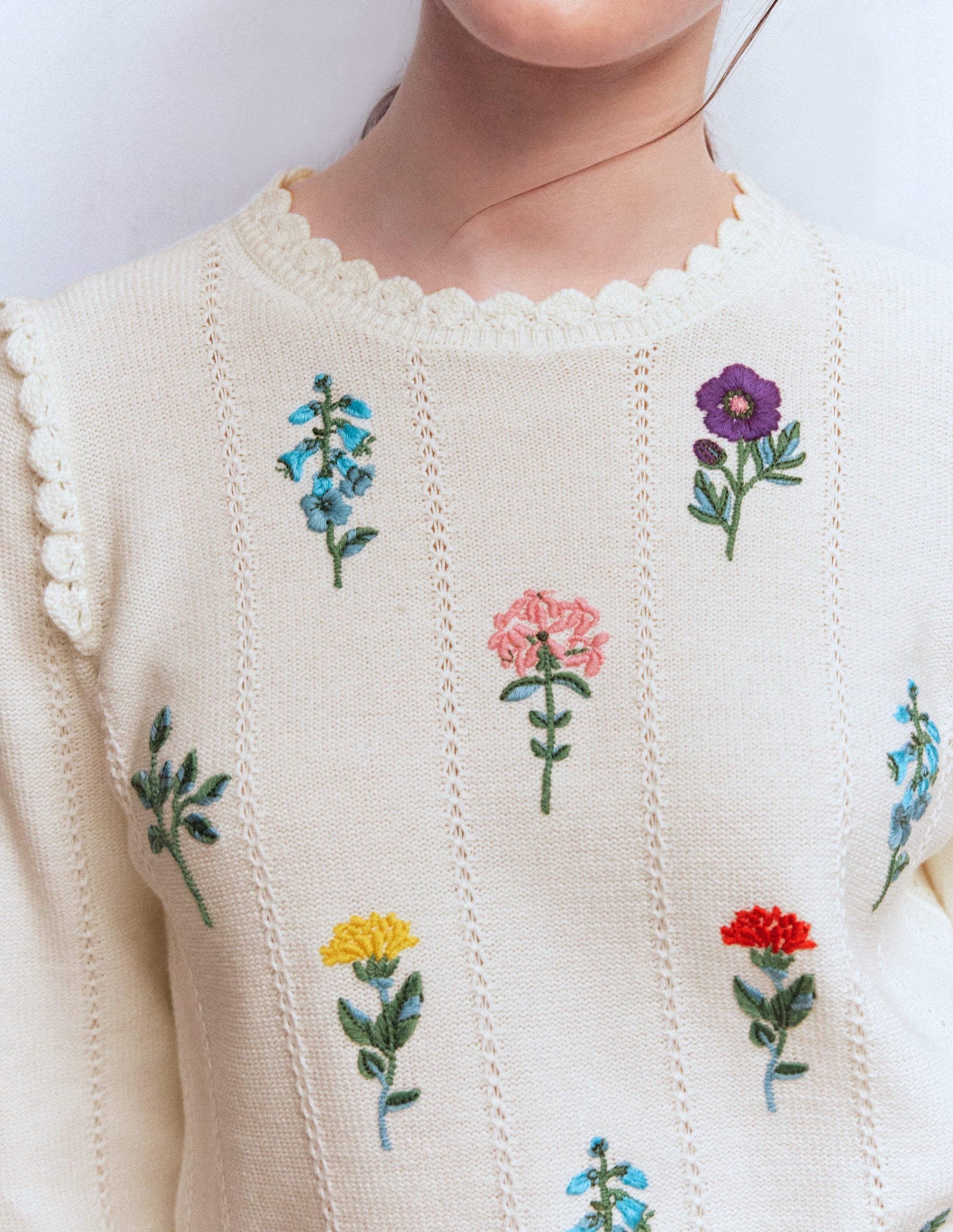 Valeria Crochet Trim Jumper-Warm Ivory , Embroidery - Image 2