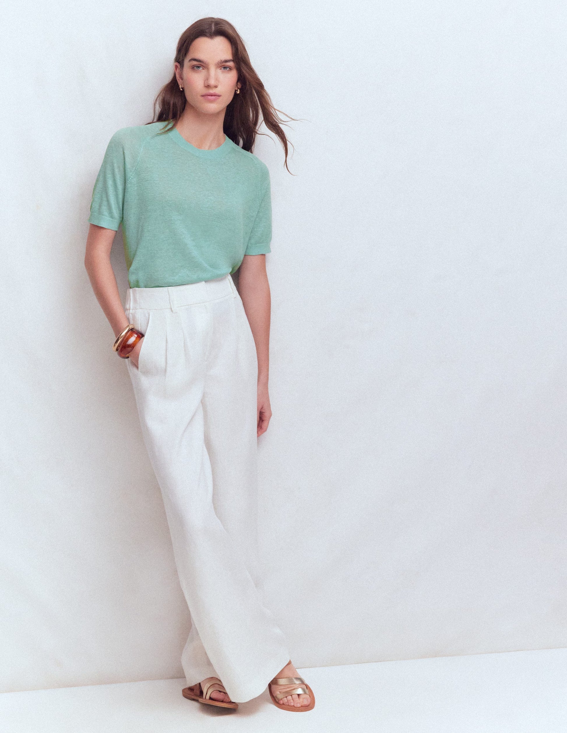 Agnes Linen Button T-Shirt-Seamist Blue-5