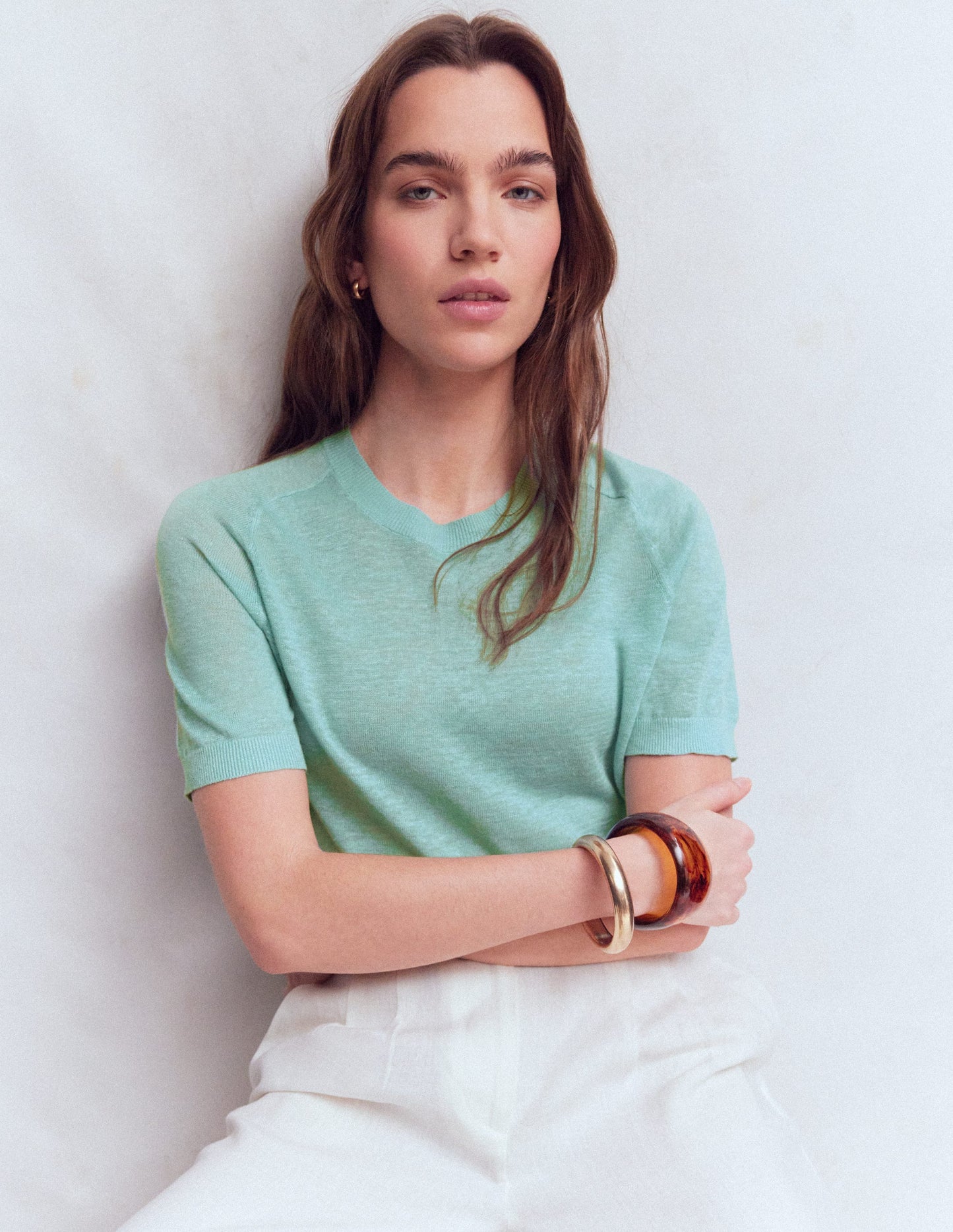 Agnes Linen Button T-Shirt-Seamist Blue