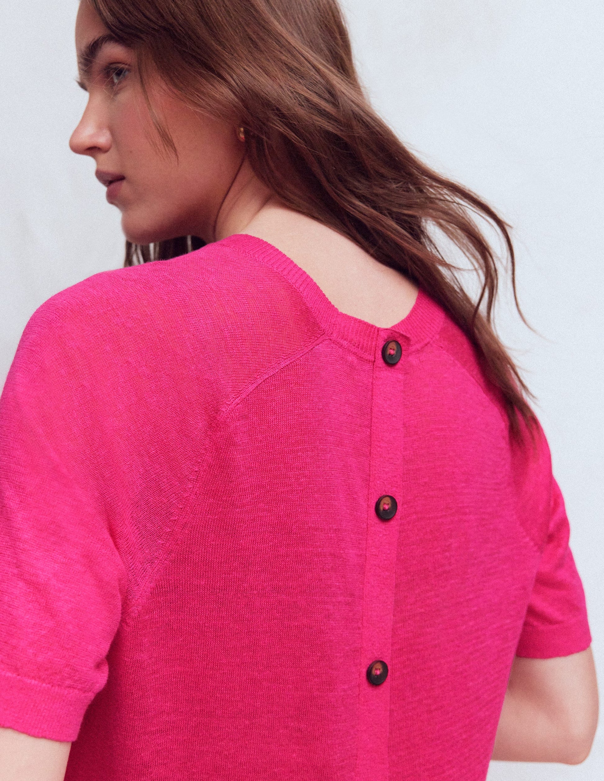 Agnes Linen Button T-Shirt-Pink Peony-2