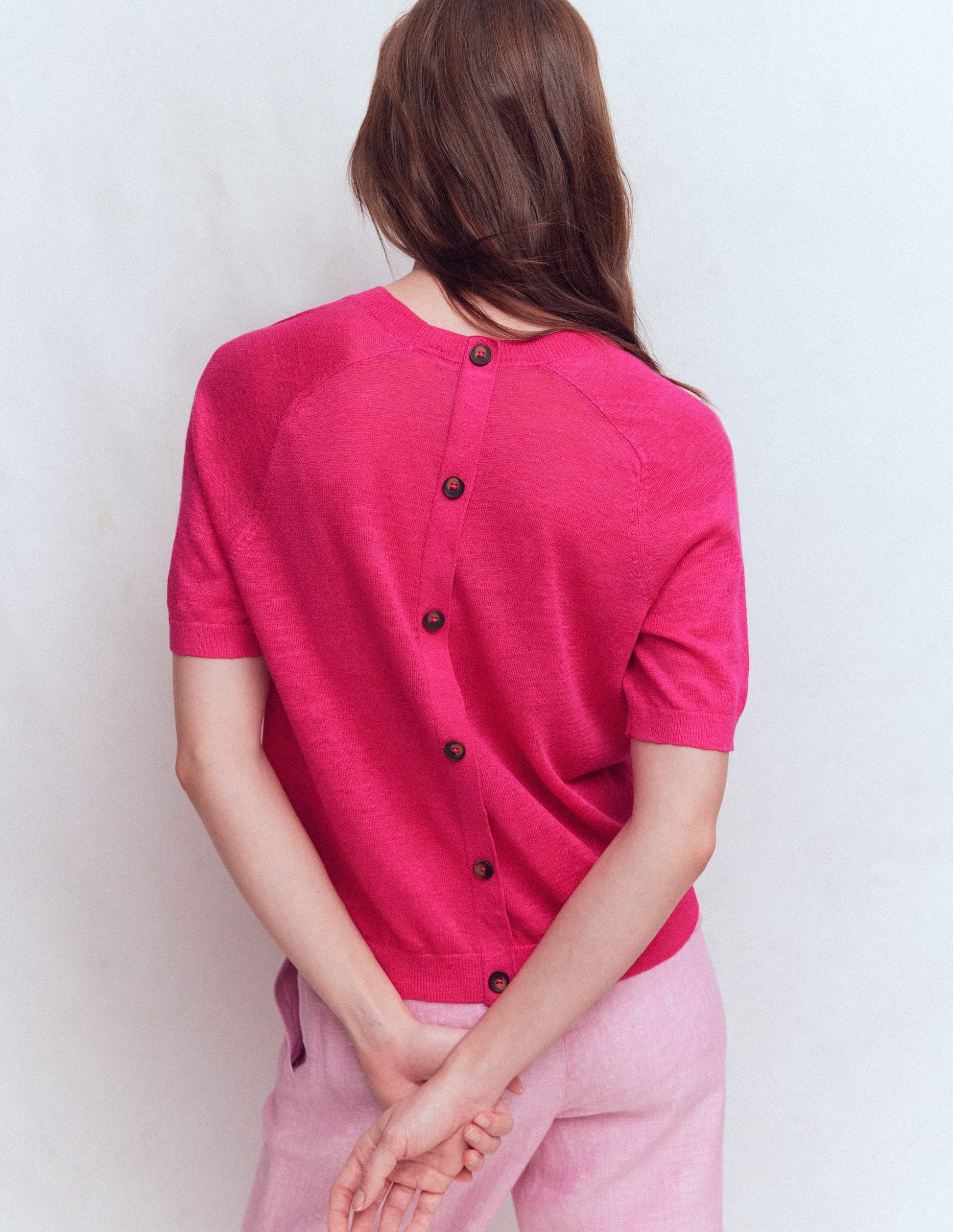 Agnes Linen Button T-Shirt-Pink Peony-3